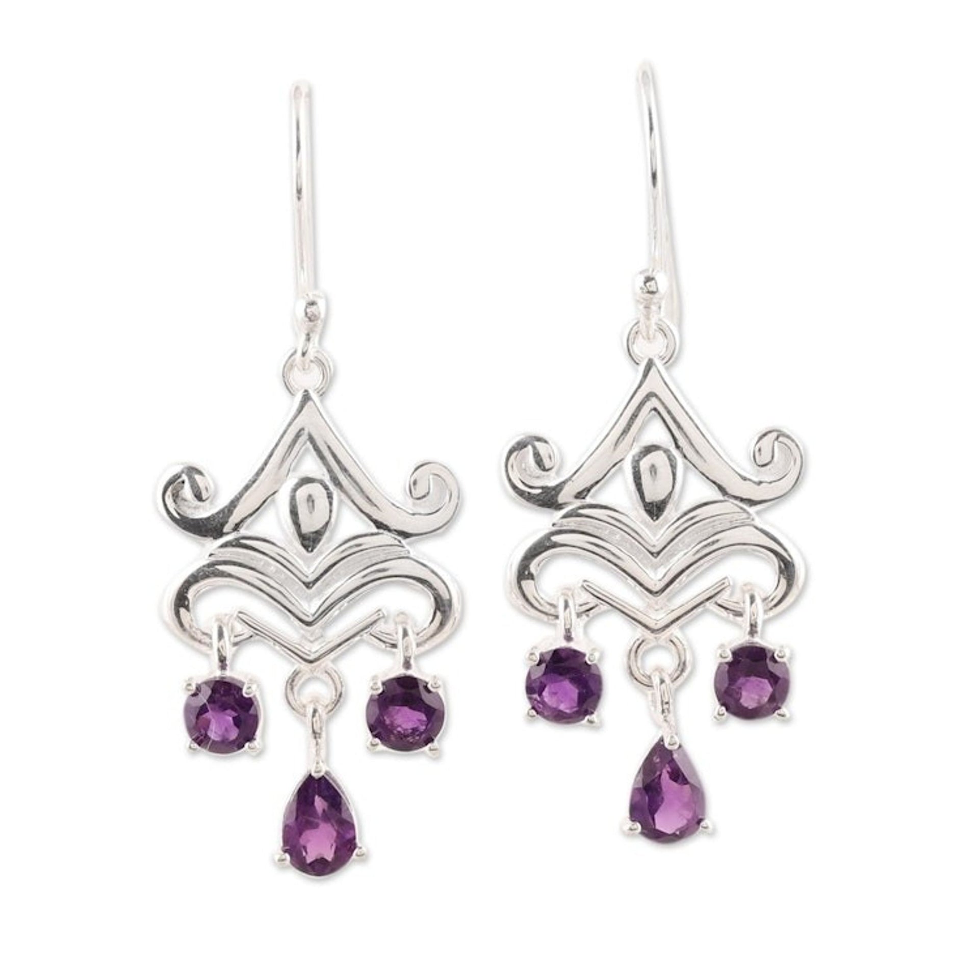 2-Carat Amethyst Chandelier Earrings from India 'Glimmering Dance'