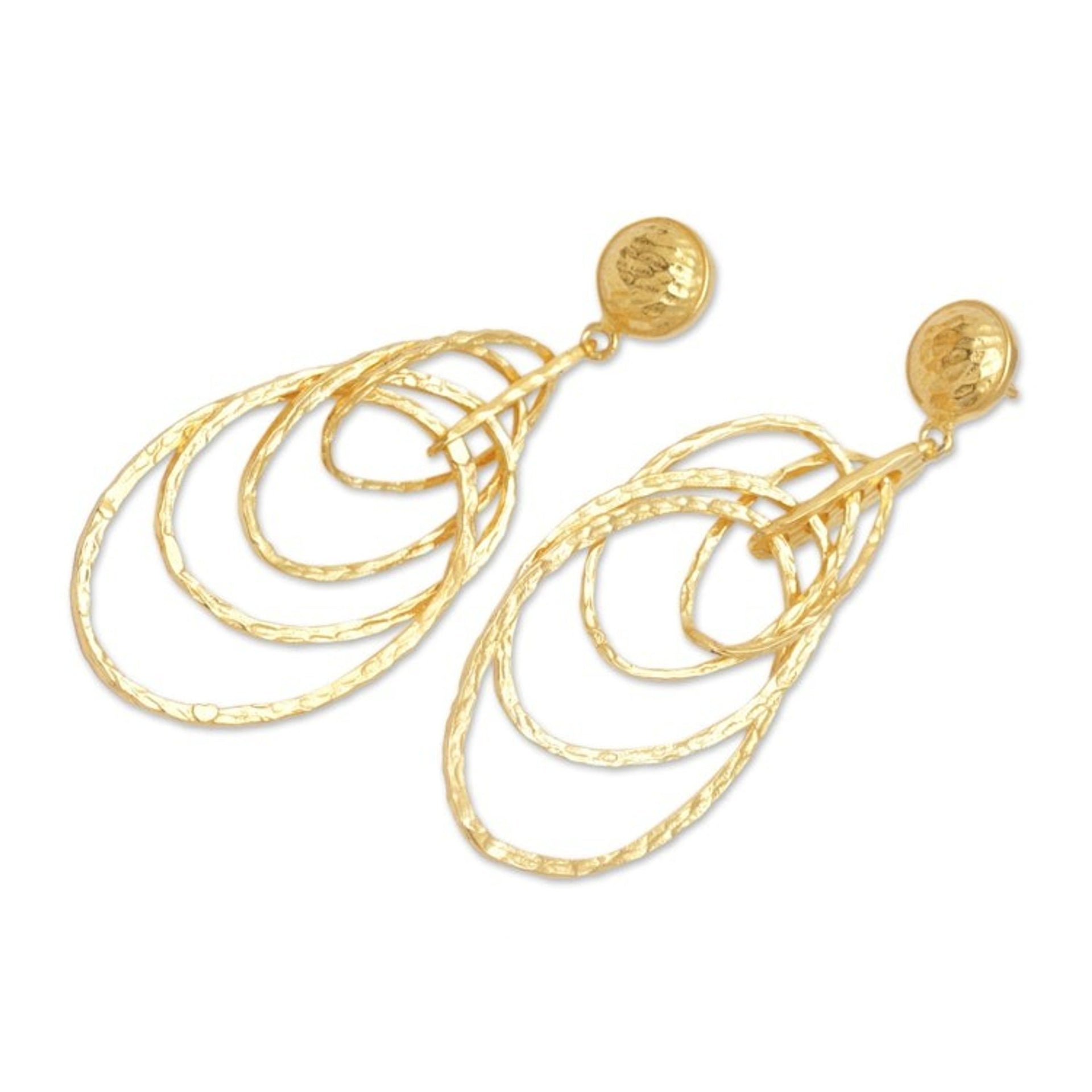 Balinese 18k Gold-Plated Modern Dangle Earrings with Circles 'Layered Circles'