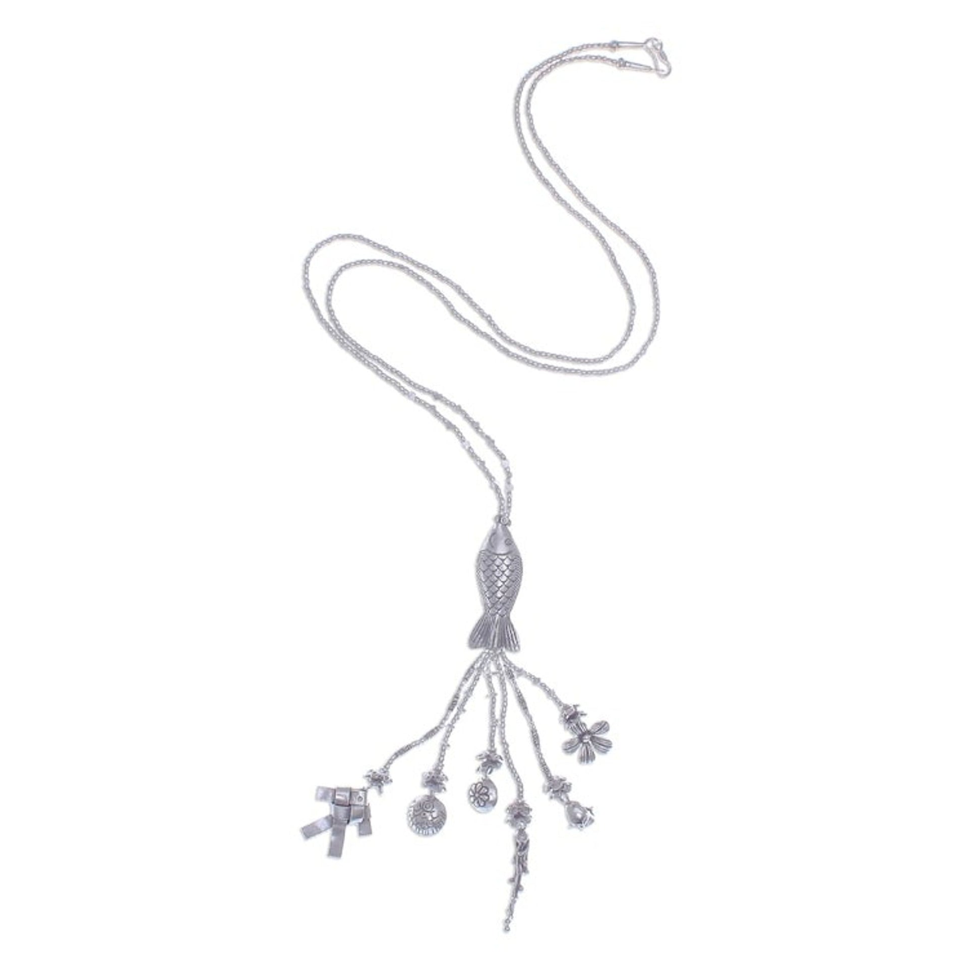 Koi Fish Charm Pendant Necklace in 950 Silver 'Koi Charm'