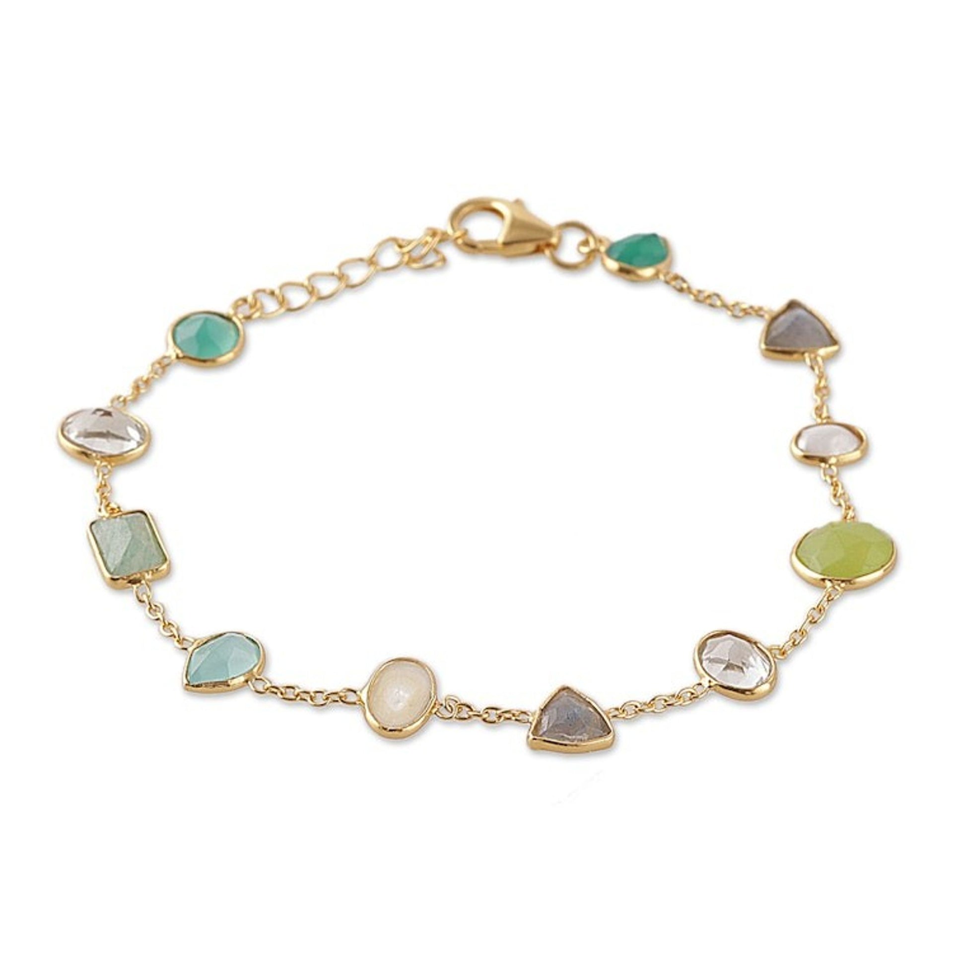 18k Gold-Plated Ten-Carat Multi-Gemstone Station Bracelet 'Harmonious Force'