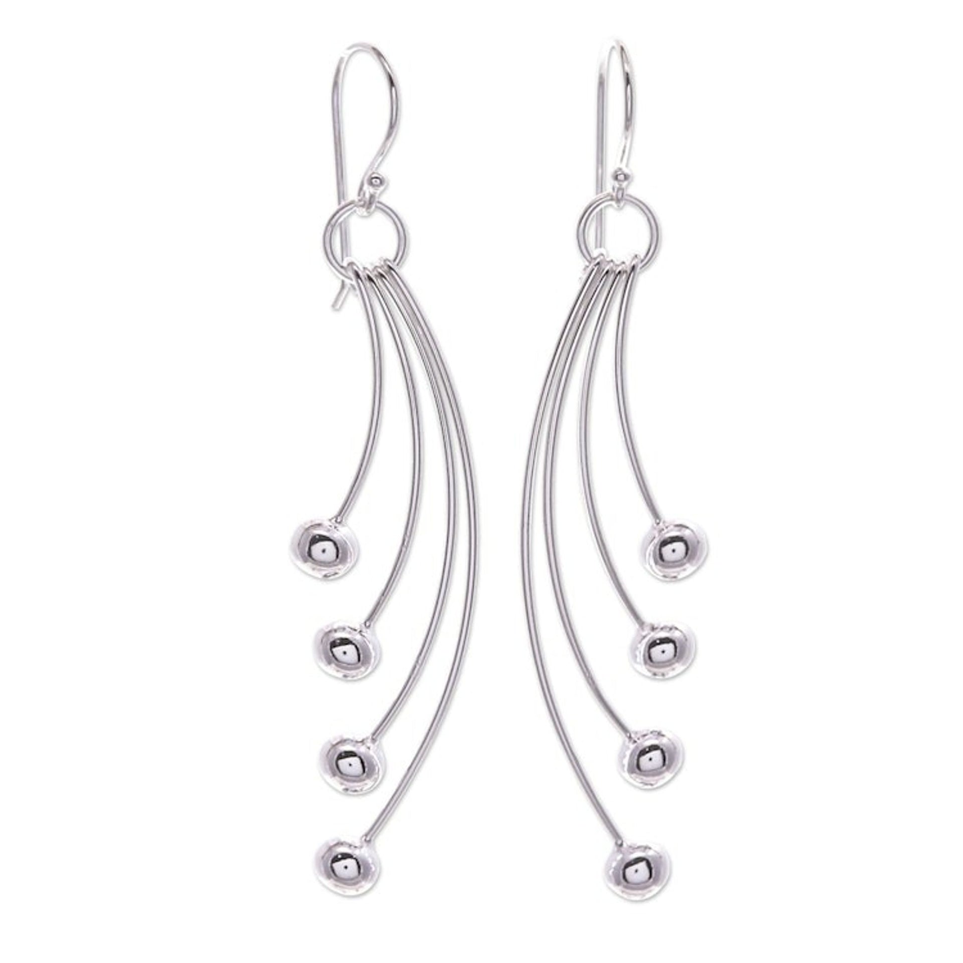 Sterling Silver Dangle Earrings with Modern Design 'Rain of Glances'