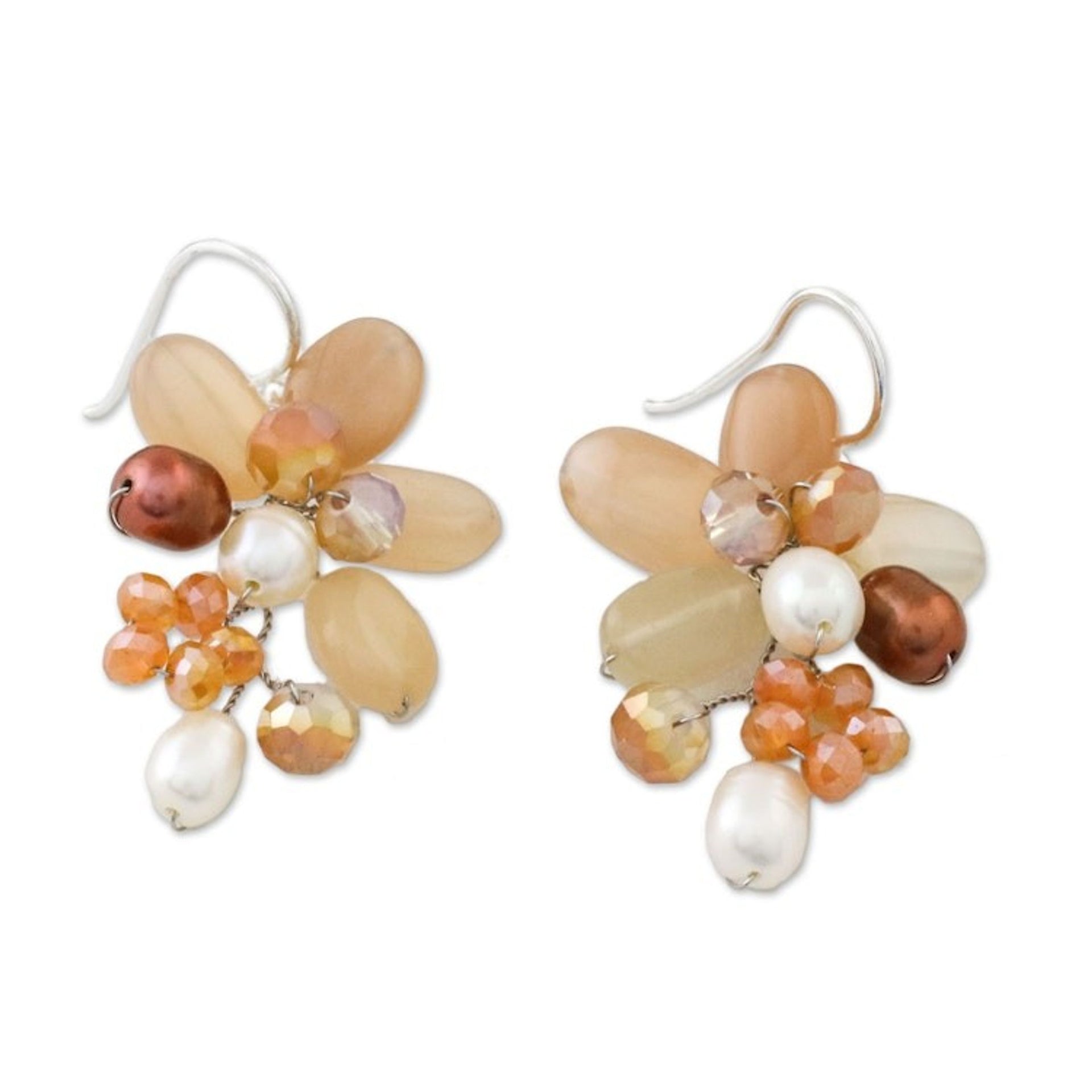 Quartz and Cultured Pearl Dangle Earrings from Thailand 'Elegant Flora'