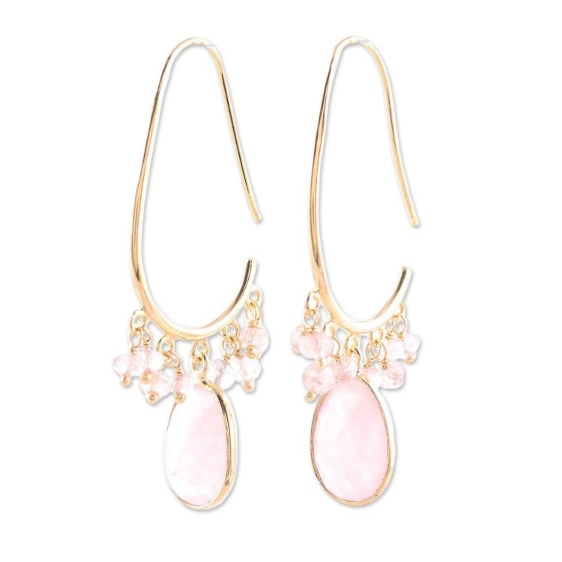 18k Gold Plated Rose Quartz Dangle Earrings from India 'Regal Beauty'