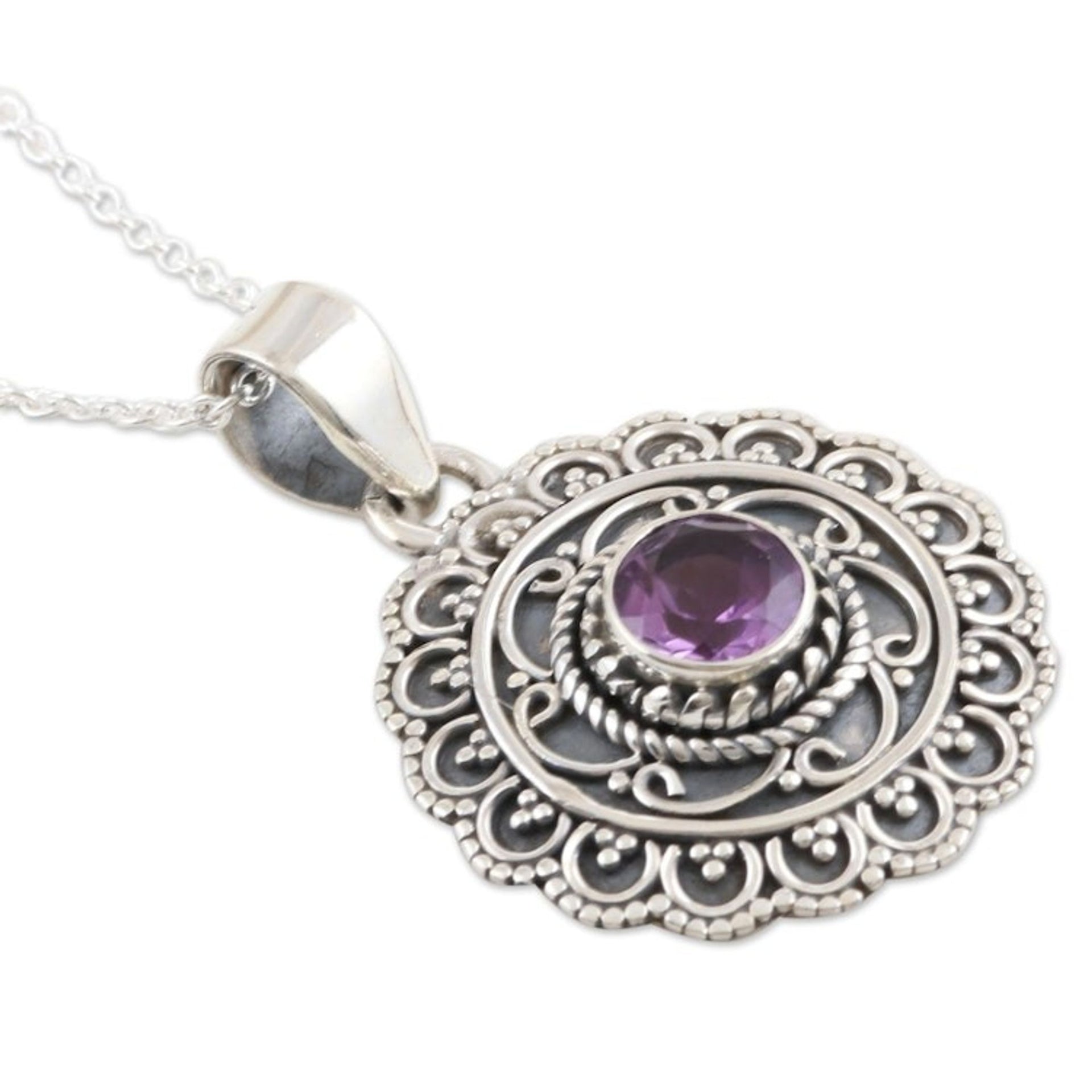 Sterling Silver Amethyst Medallion Pendant Necklace 'Your Majesty'