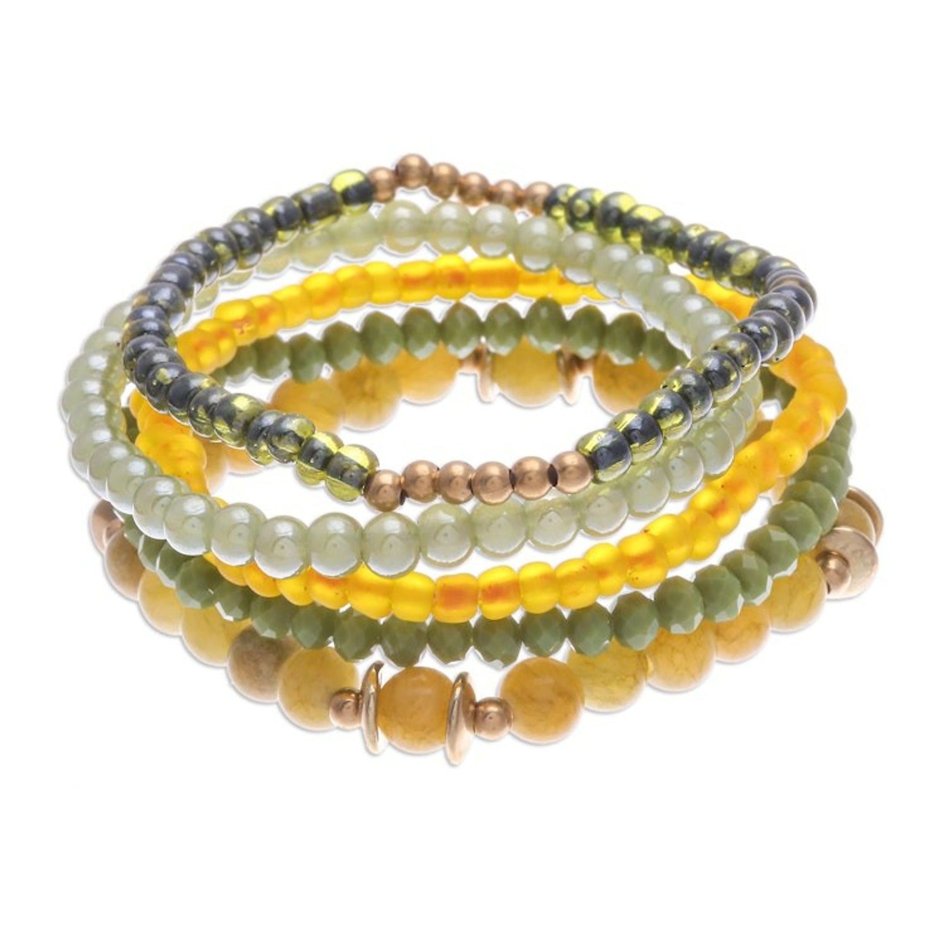 Set of 5 Yellow Beaded Stretch Bracelets from Thailand 'Fancy Dream in Yellow'
