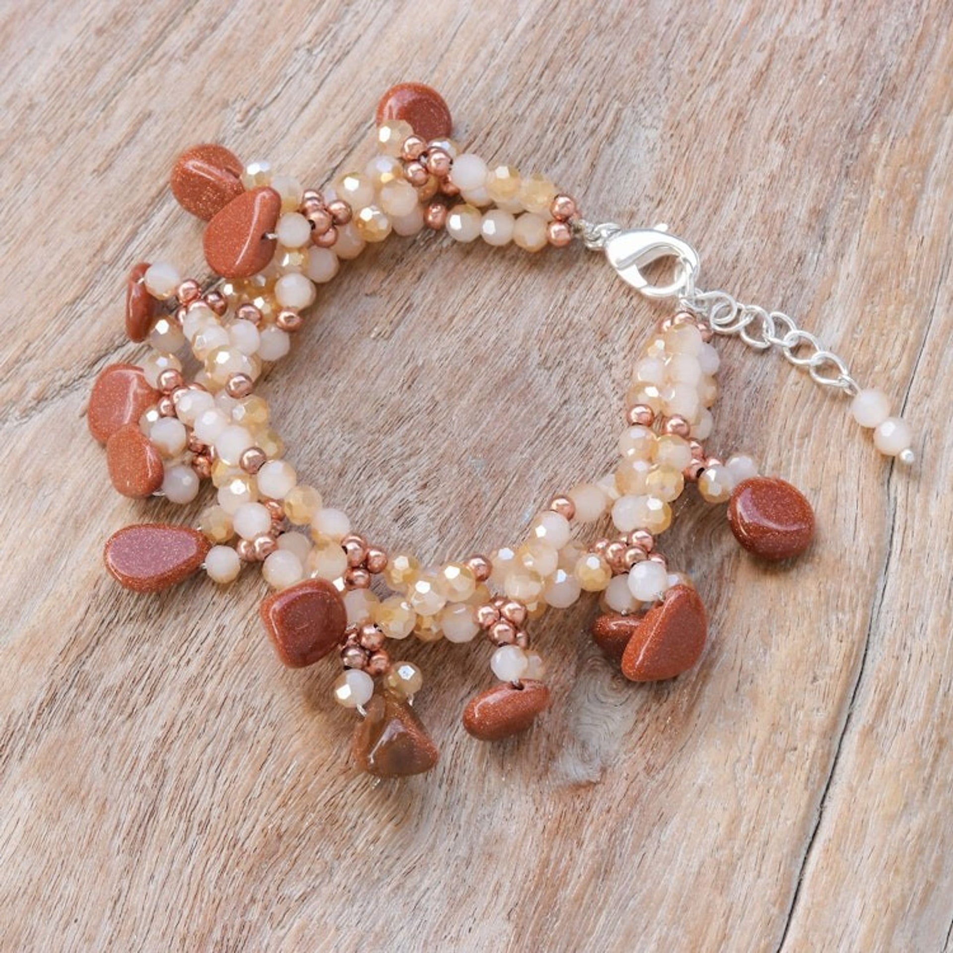 Goldstone Beaded Bracelet with Silver-Plated Extender 'Wonderful Orange'