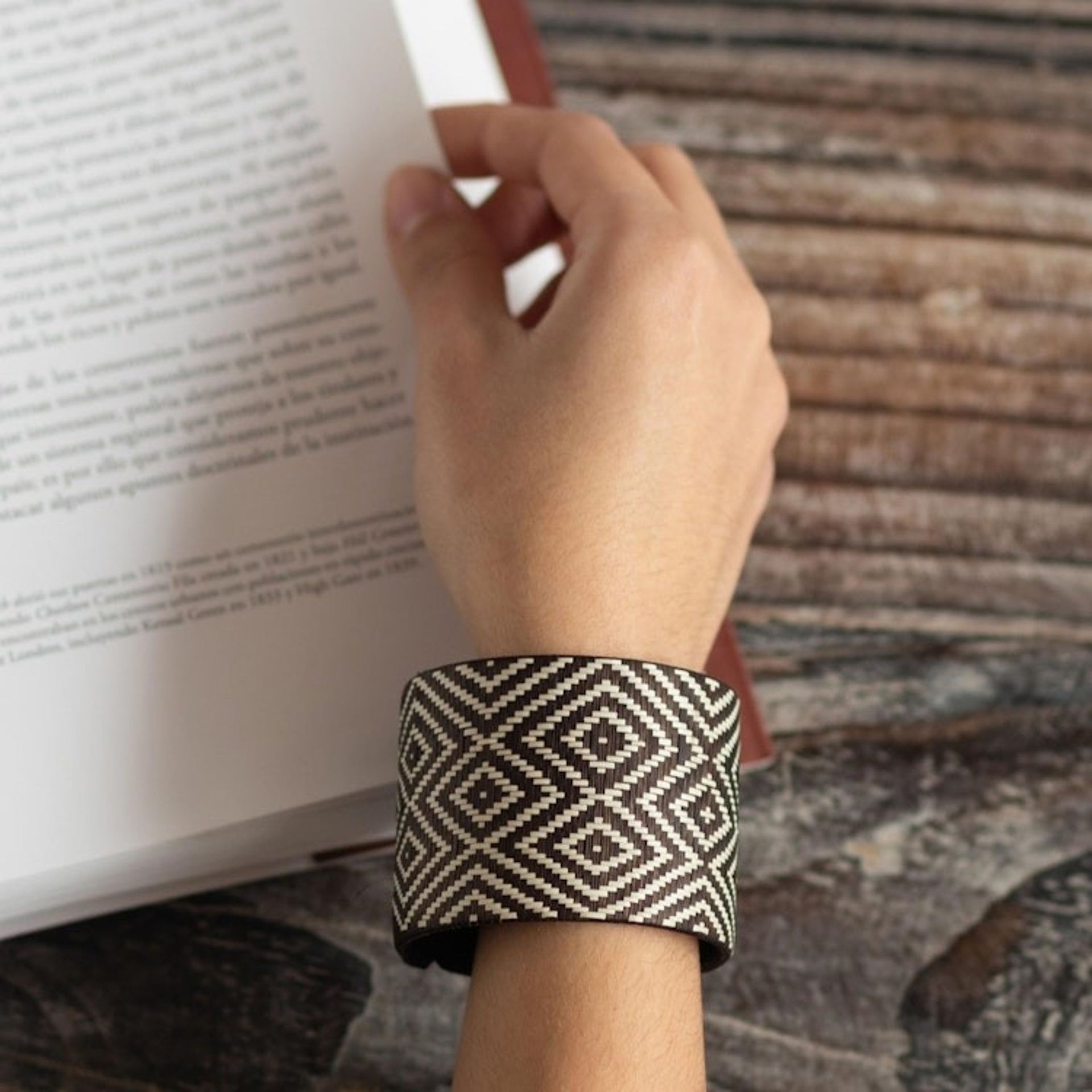 Brown and Ivory Natural Fiber Cuff Bracelet 'Earth Force'