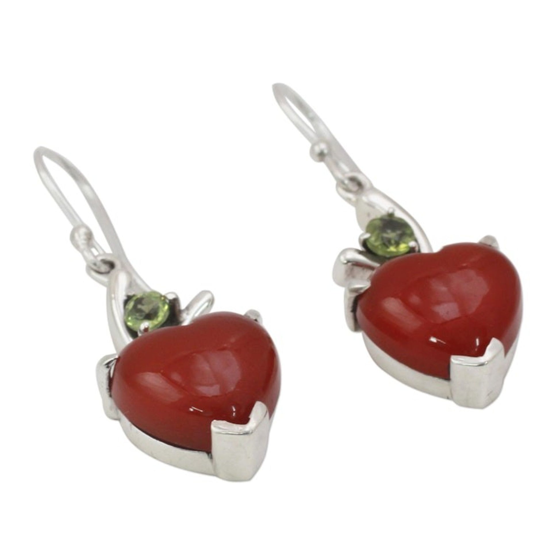 Heart Jewelry Earrings with Red Onyx and Peridot  'A Sigh of Romance'