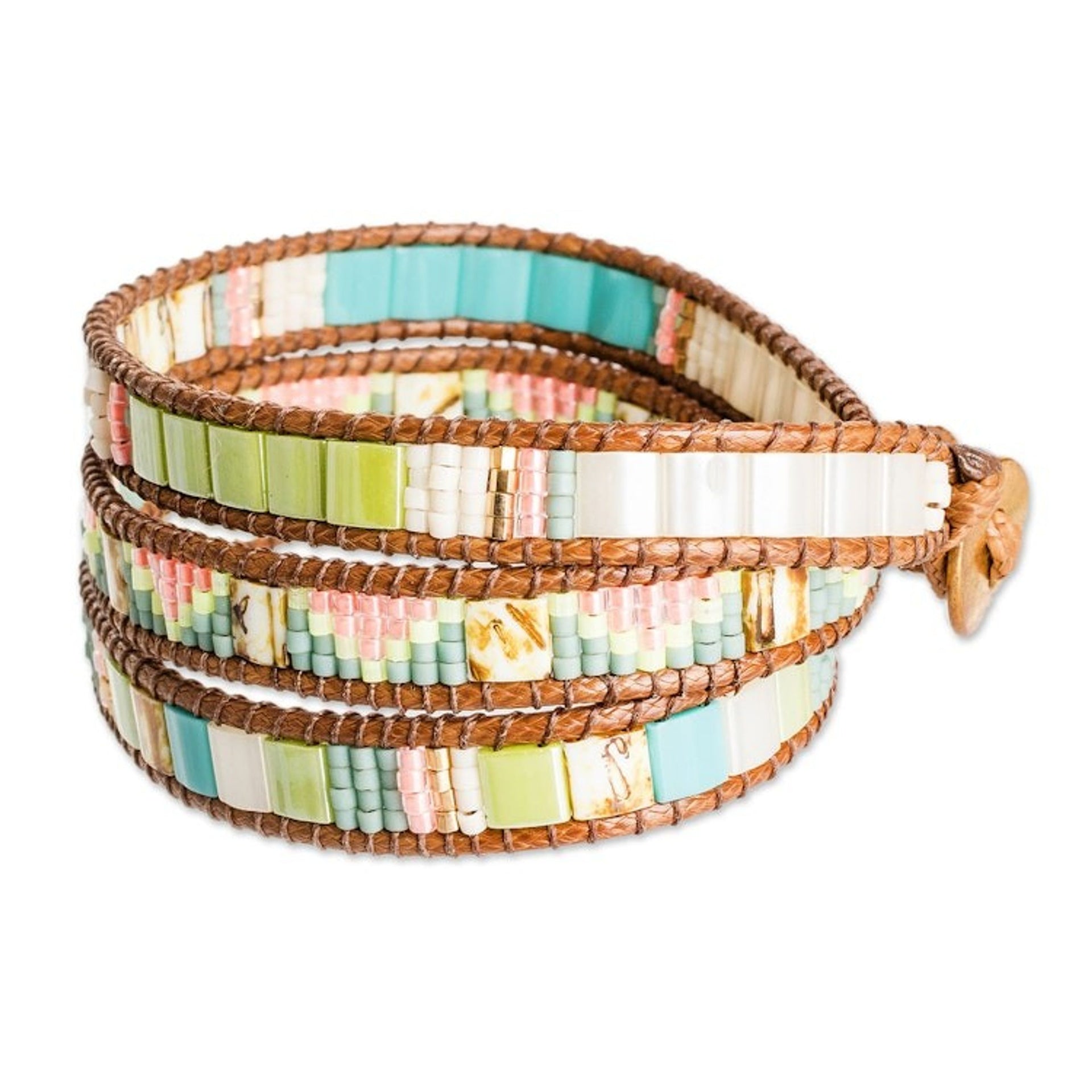 Handcrafted Glass Beaded Wrap Bracelet from Guatemala 'Santa Fe'