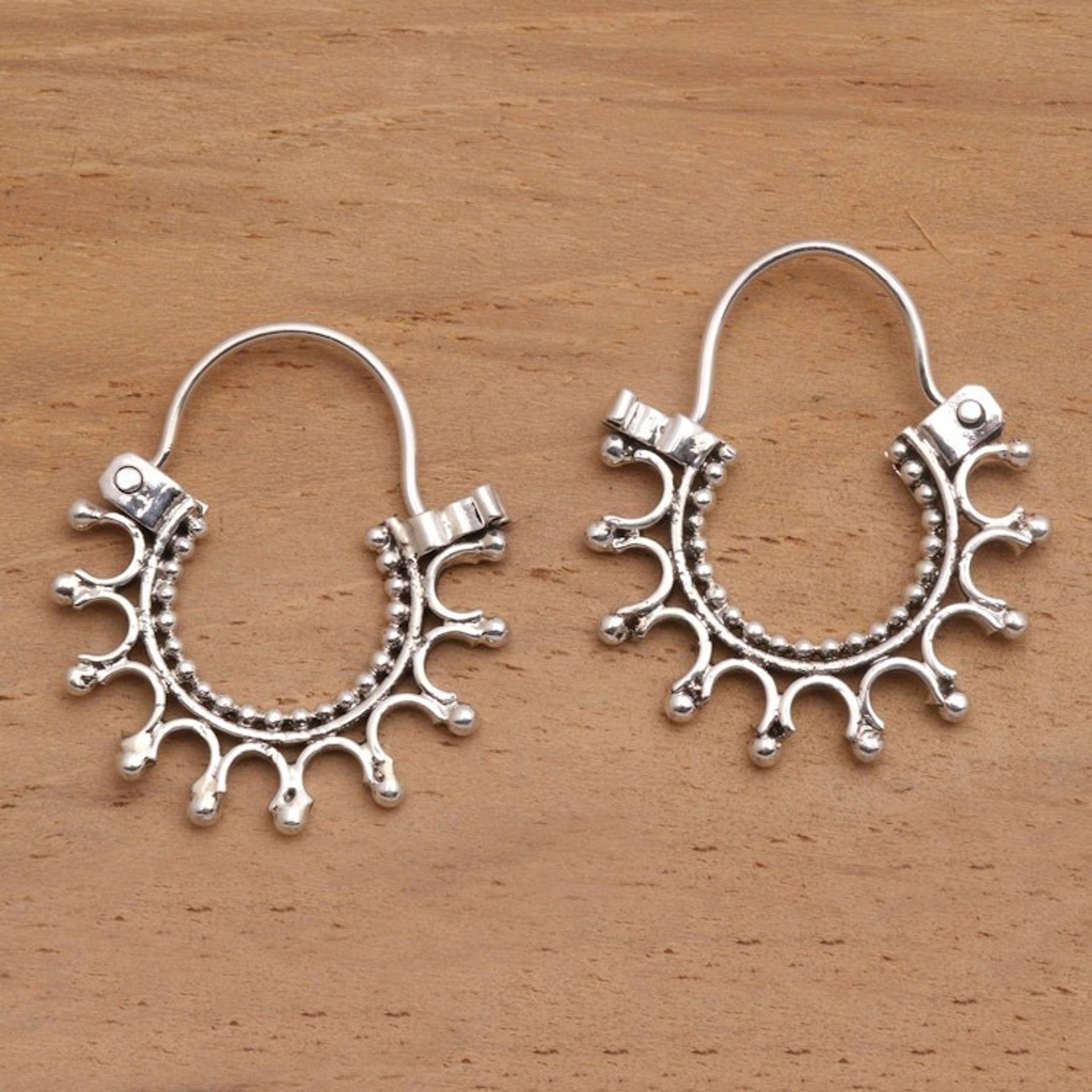Artisan Crafted Sterling Silver Hoop Earrings 'Radiance'