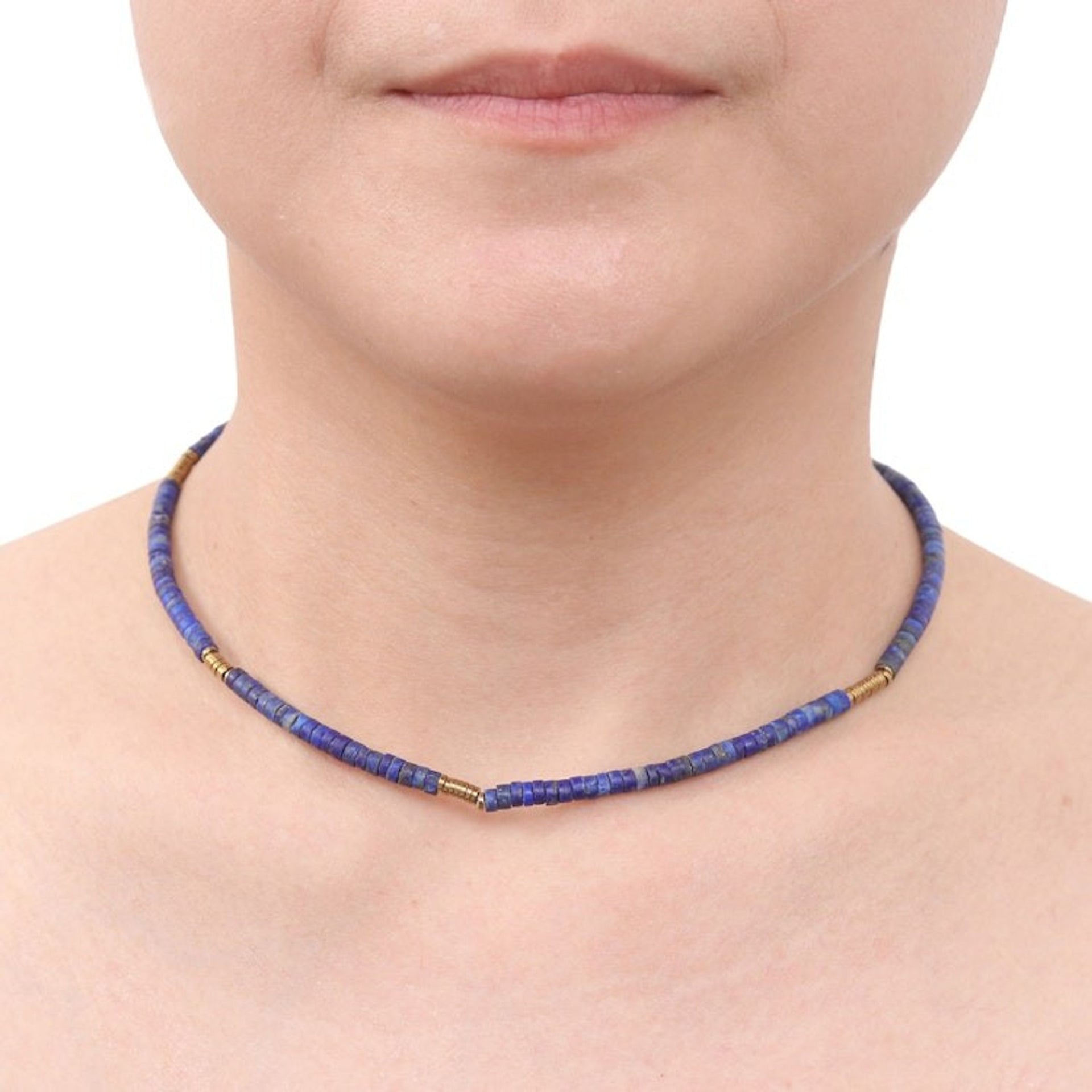 Lapis Lazuli Hematite Beaded Strand Necklace from Thailand 'Blue Glam'