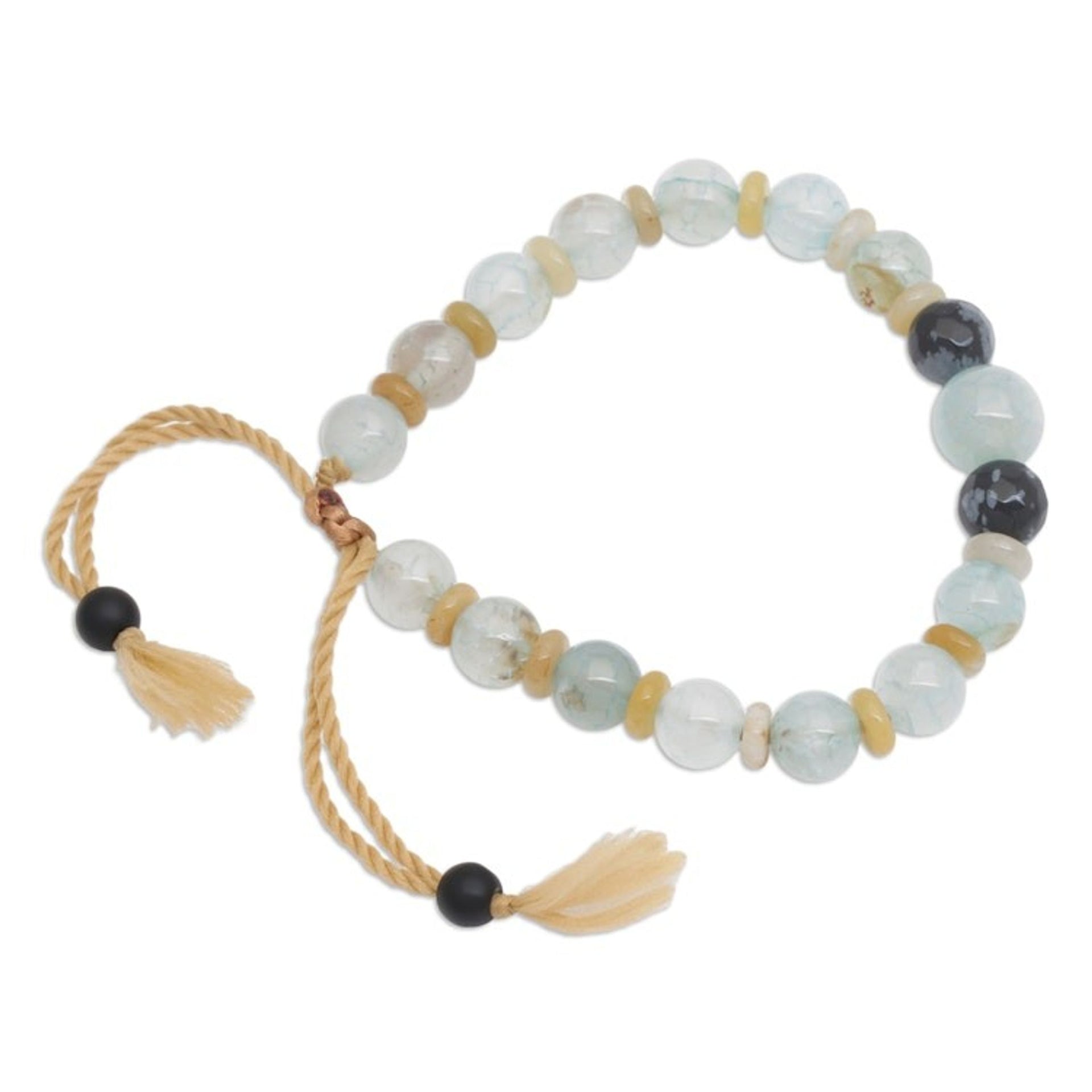 Bohemian Adjustable Multi-Gemstone Beaded Bracelet from Bali 'Clear Waves'