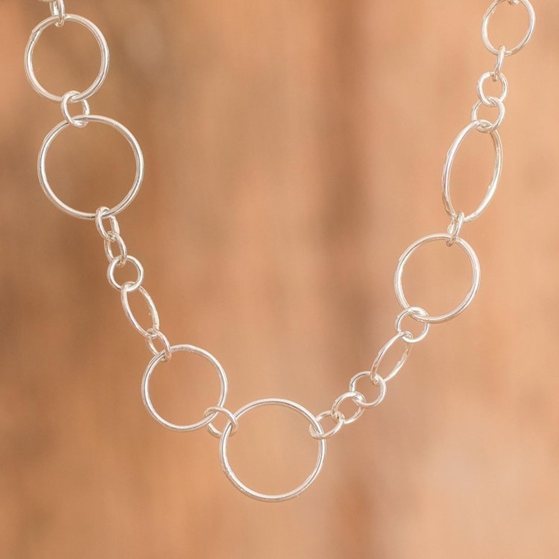 Sterling Silver Link Necklace with Bubble Motifs 'Sparkling Bubbles'