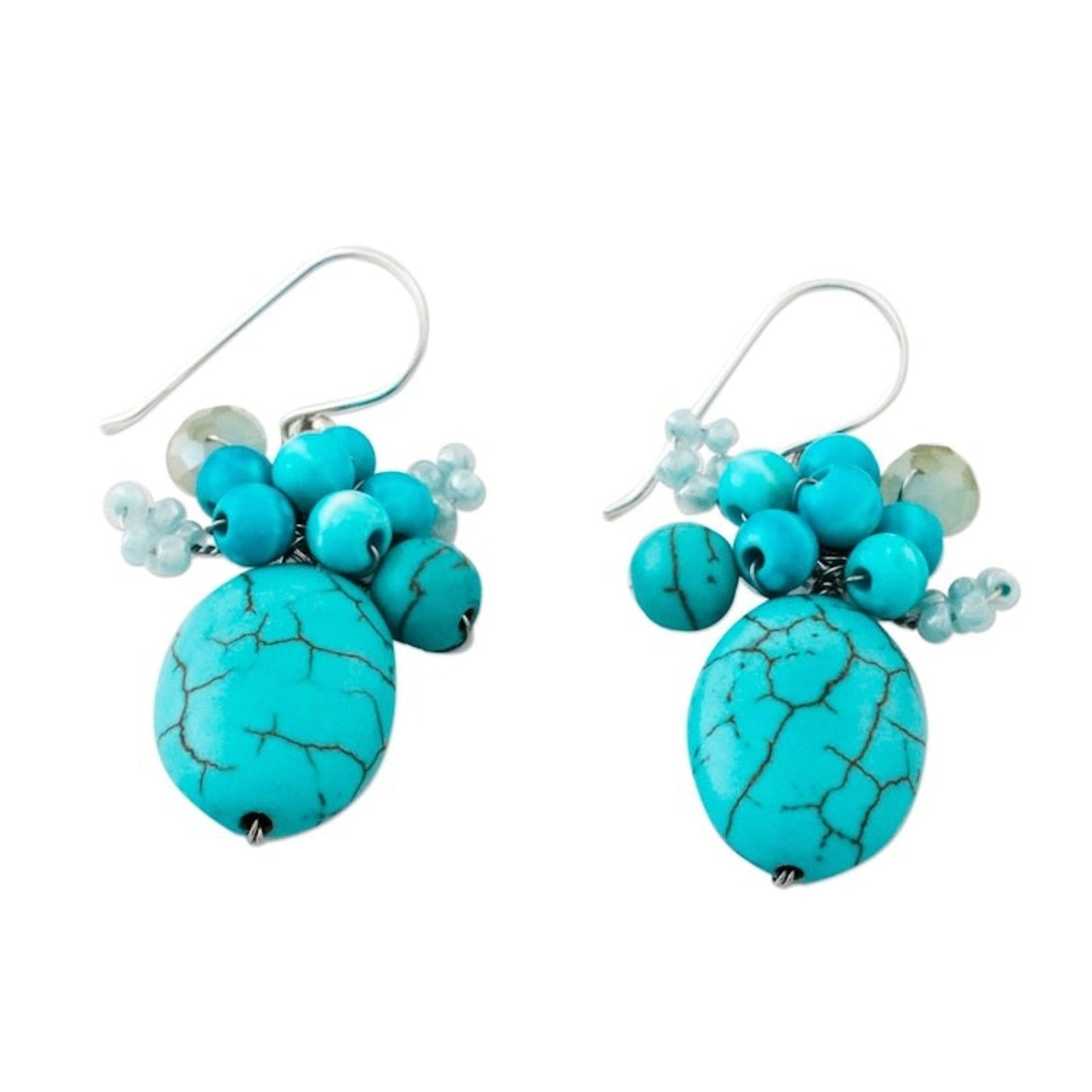 Handcrafted Modern Thai Cluster Earrings with Blue Calcite 'Blue Holiday Dreams'