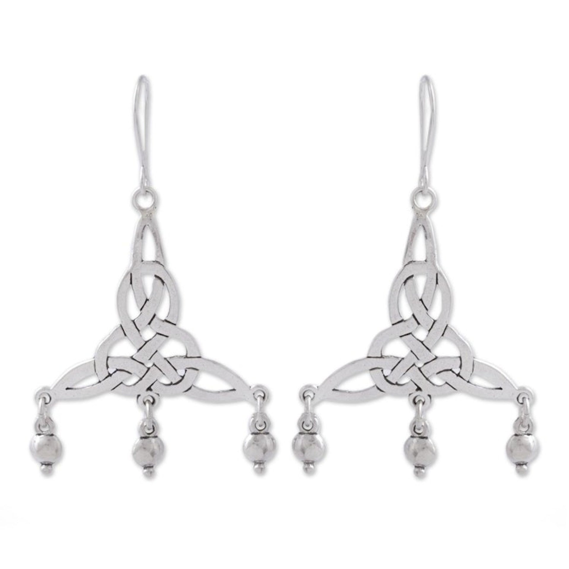 Sterling Silver Knot Motif Chandelier Earrings from Mexico 'Wonderful Knots'