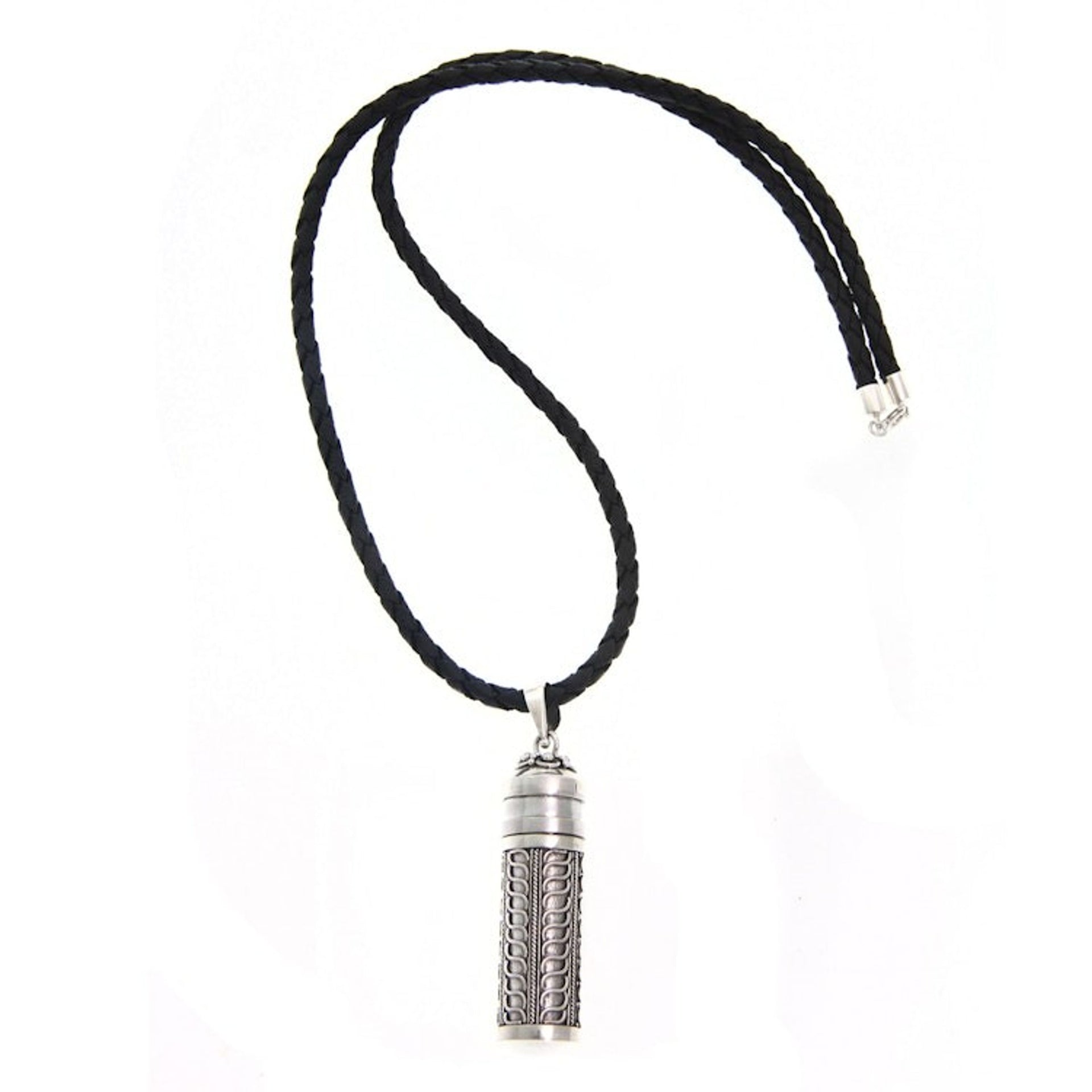 Handmade Leather and Sterling Silver Necklace 'Luminous Tower'
