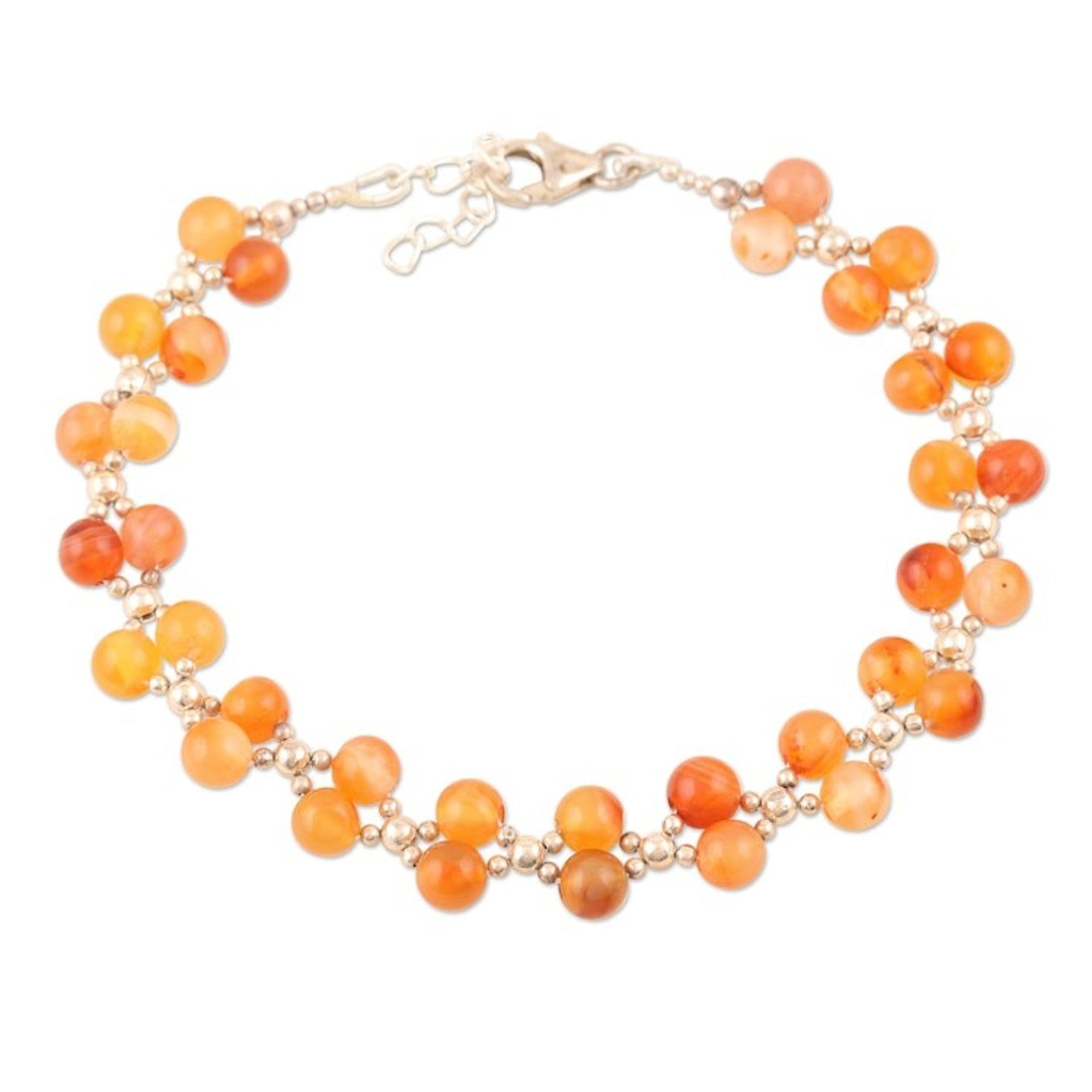 Carnelian and Sterling Silver Beaded Bracelet 'Watch the Sunset'