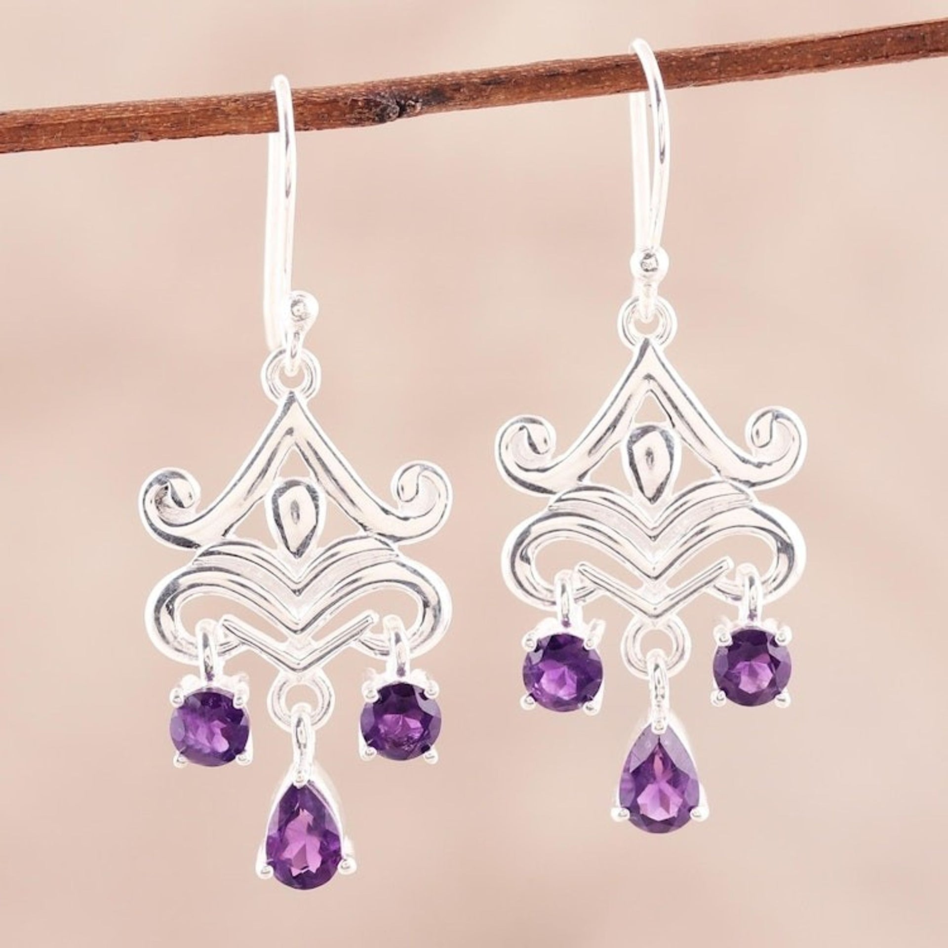 2-Carat Amethyst Chandelier Earrings from India 'Glimmering Dance'