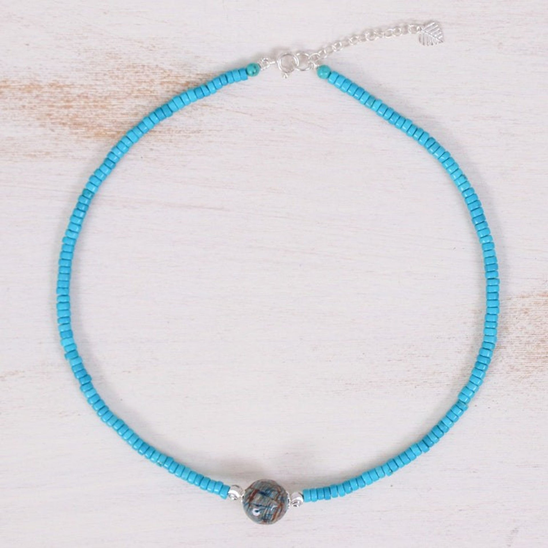 Reconstituted Turquoise Bead and Agate Pendant Necklace 'Earth and Water'