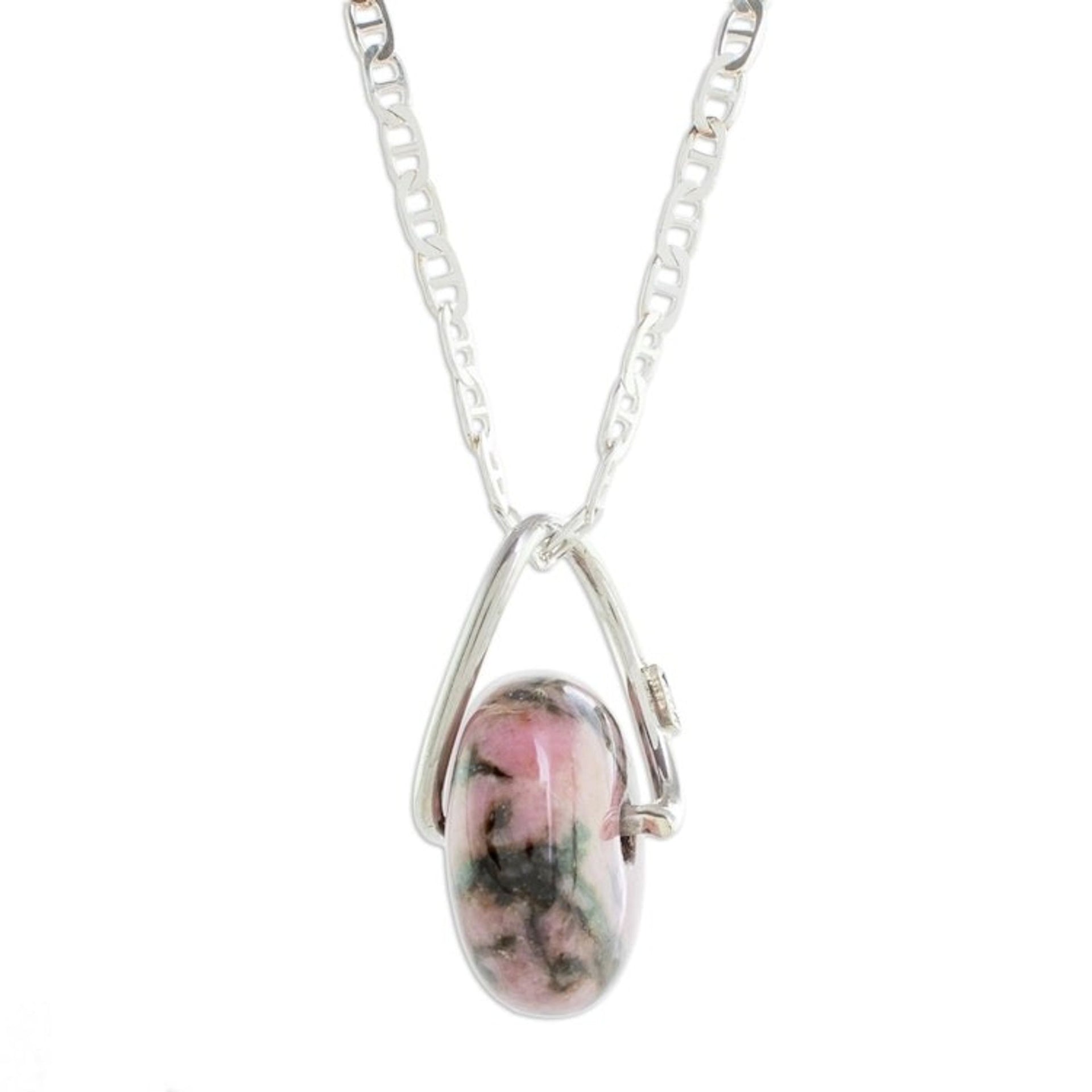 Round Rhodonite Pendant Necklace from Guatemala 'Wheel of Fortune'