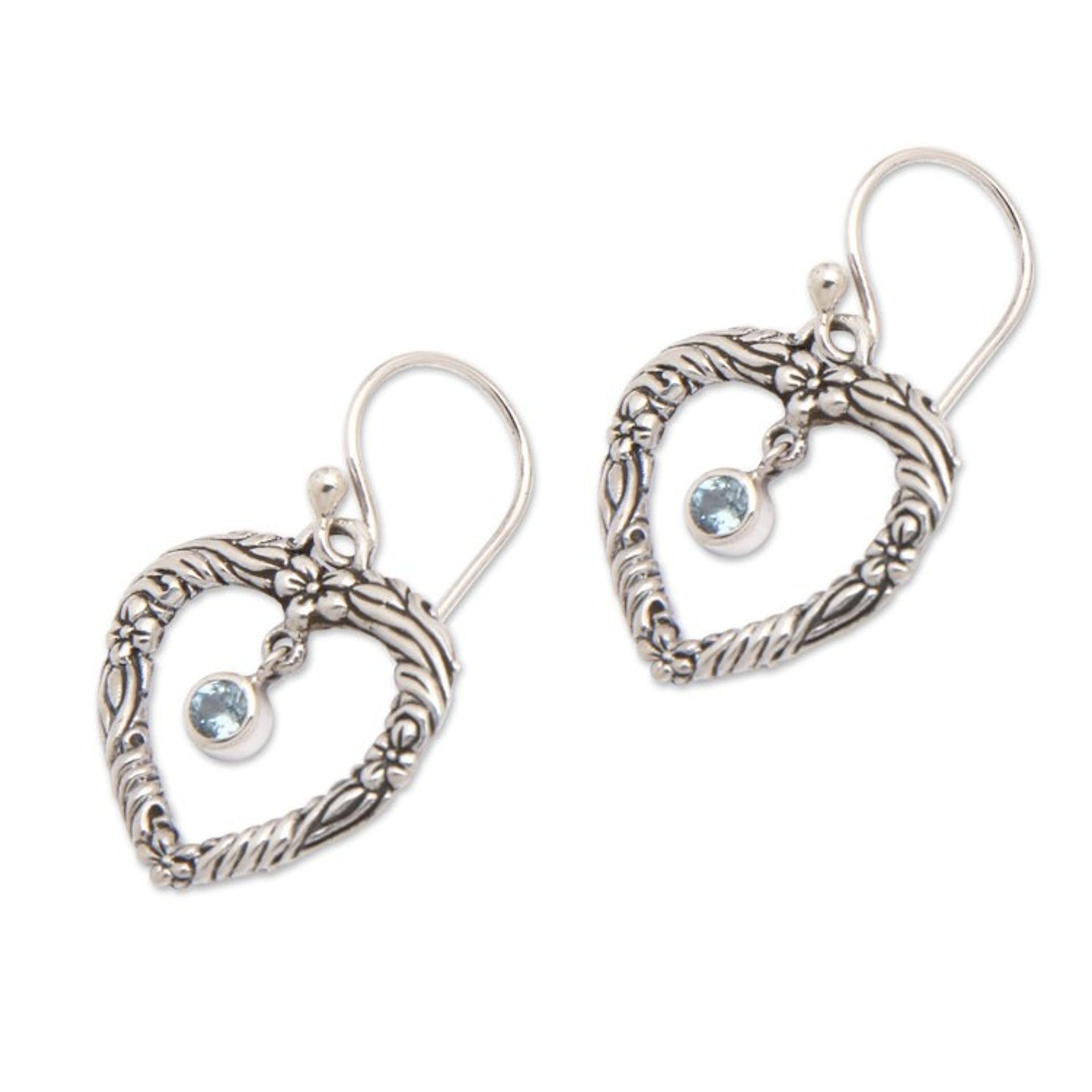 Handmade Blue Topaz and Sterling Silver Dangle Earrings 'Steal My Heart'