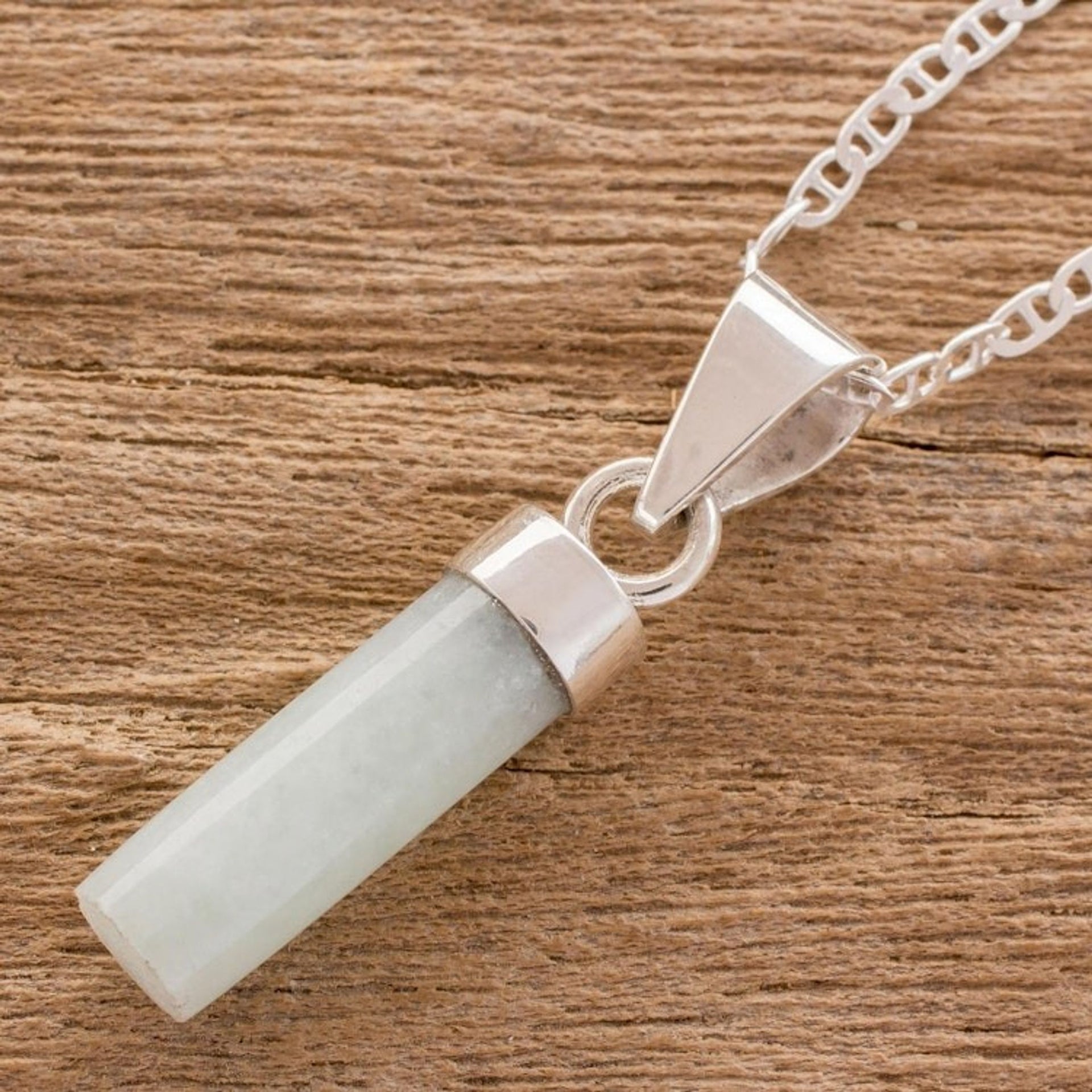 Cylindrical Jade Necklace in Apple Green from Guatemala 'Calm Beauty in Apple Green'