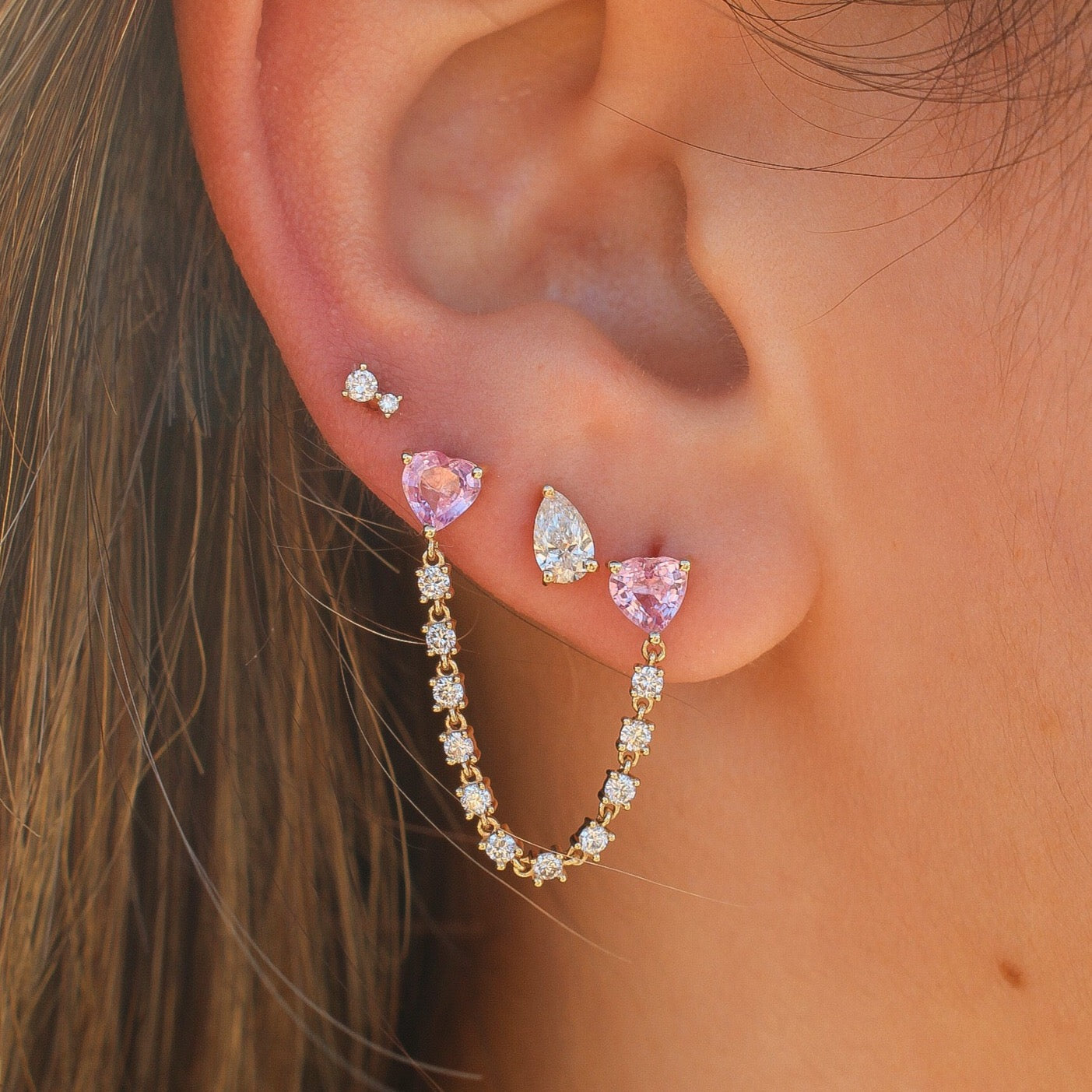 Gold Double Diamond Prong Stud Earring