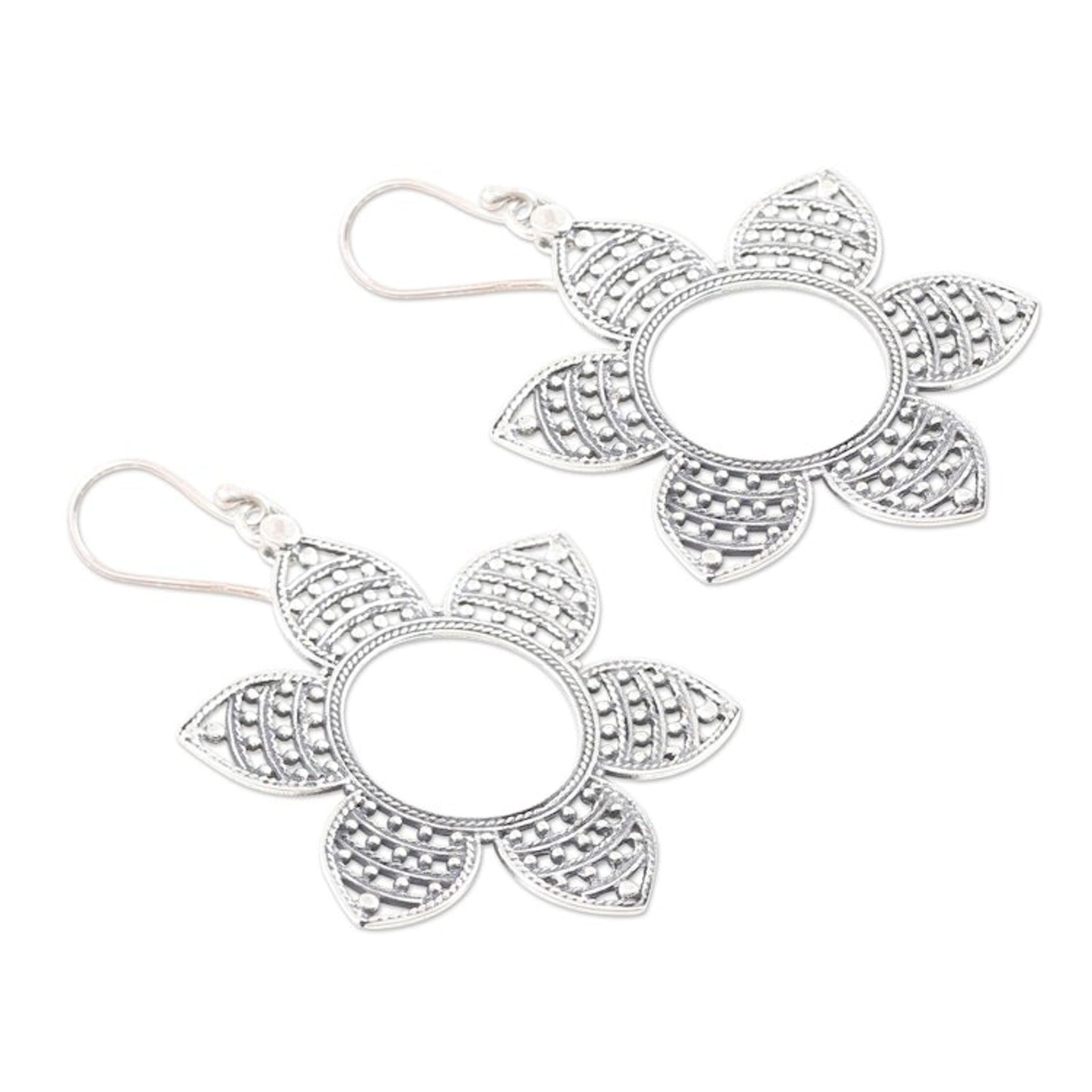 Handmade Sterling Silver Floral Dangle Earrings 'Whispering Petals'