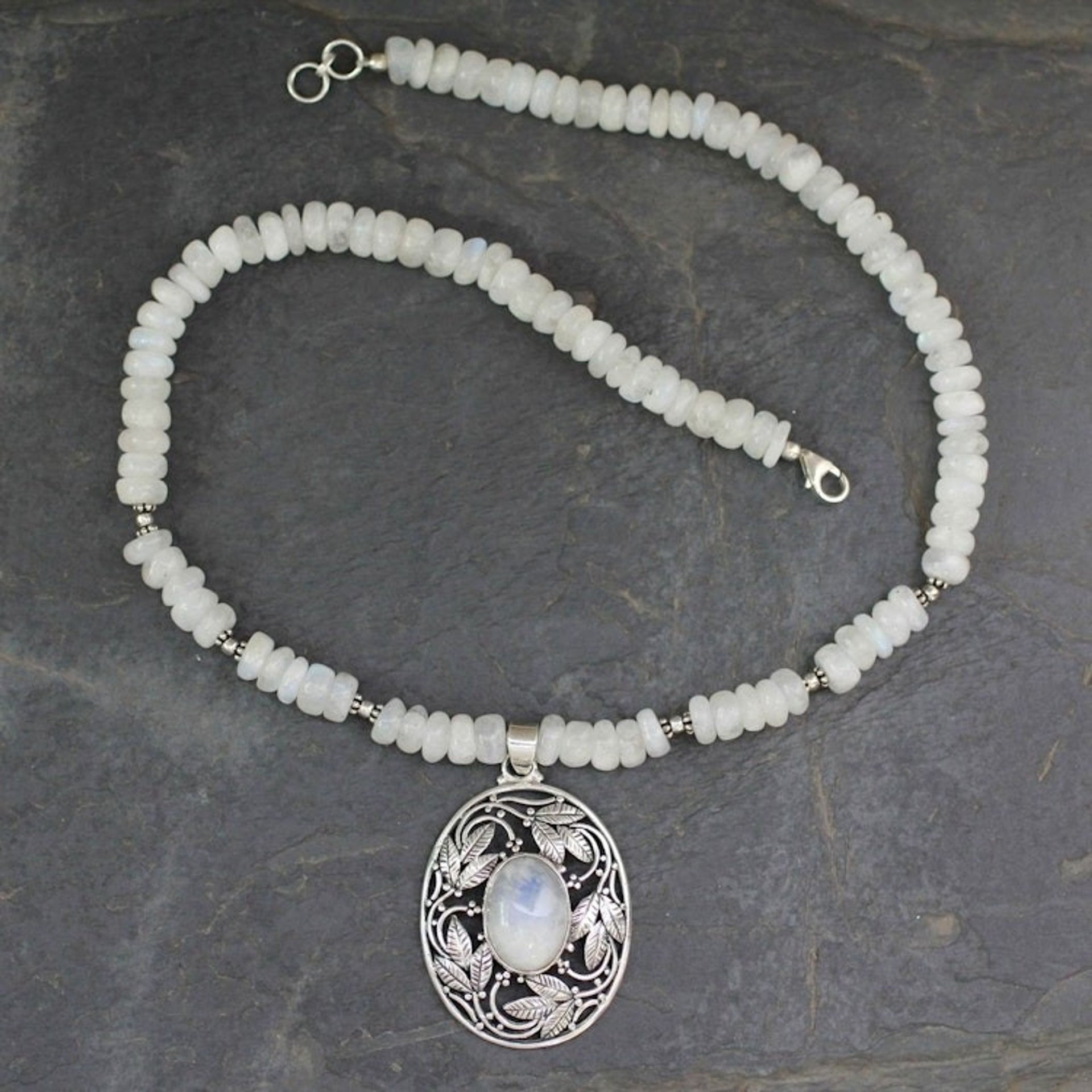 Rainbow Moonstone and Sterling Silver Necklace 'Mughal Garden'
