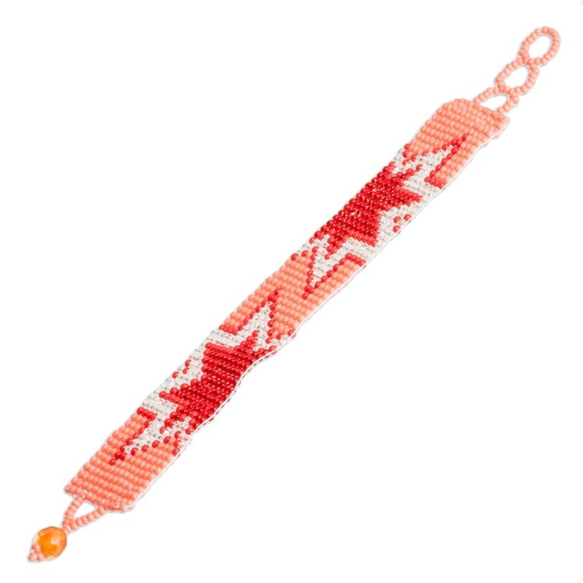 Handcrafted Red and Pink Star Glass Bead Wristband Bracelet 'Dulcet Blast'