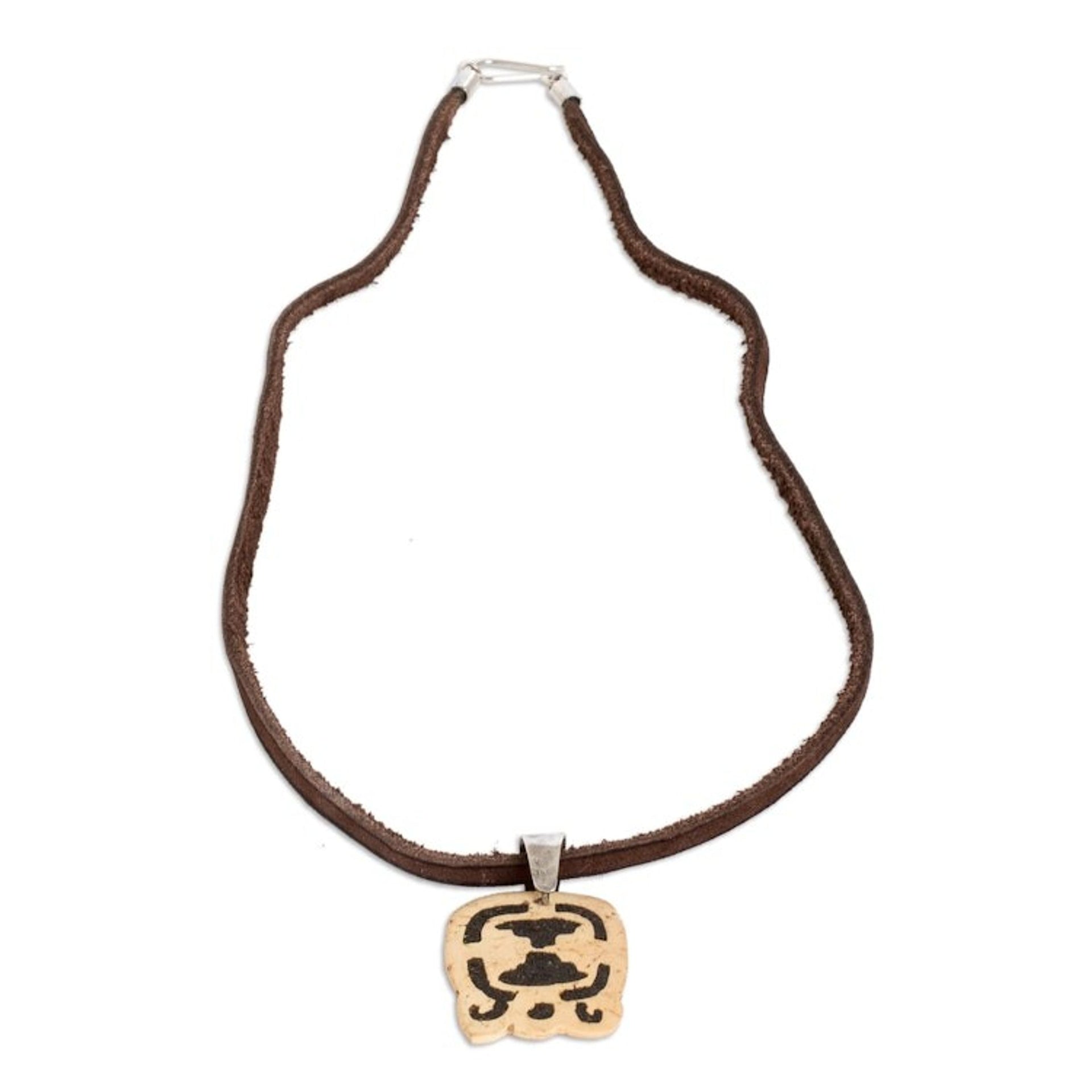 Coconut Shell and Lava Stone Tijax Sign Pendant Necklace 'Spiritual Liberation'