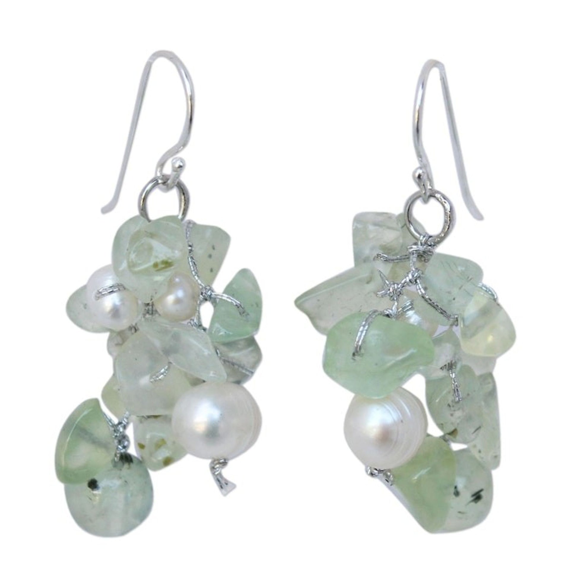 Prehnite and Pearl Dangle Earrings 'Thai Whisper'