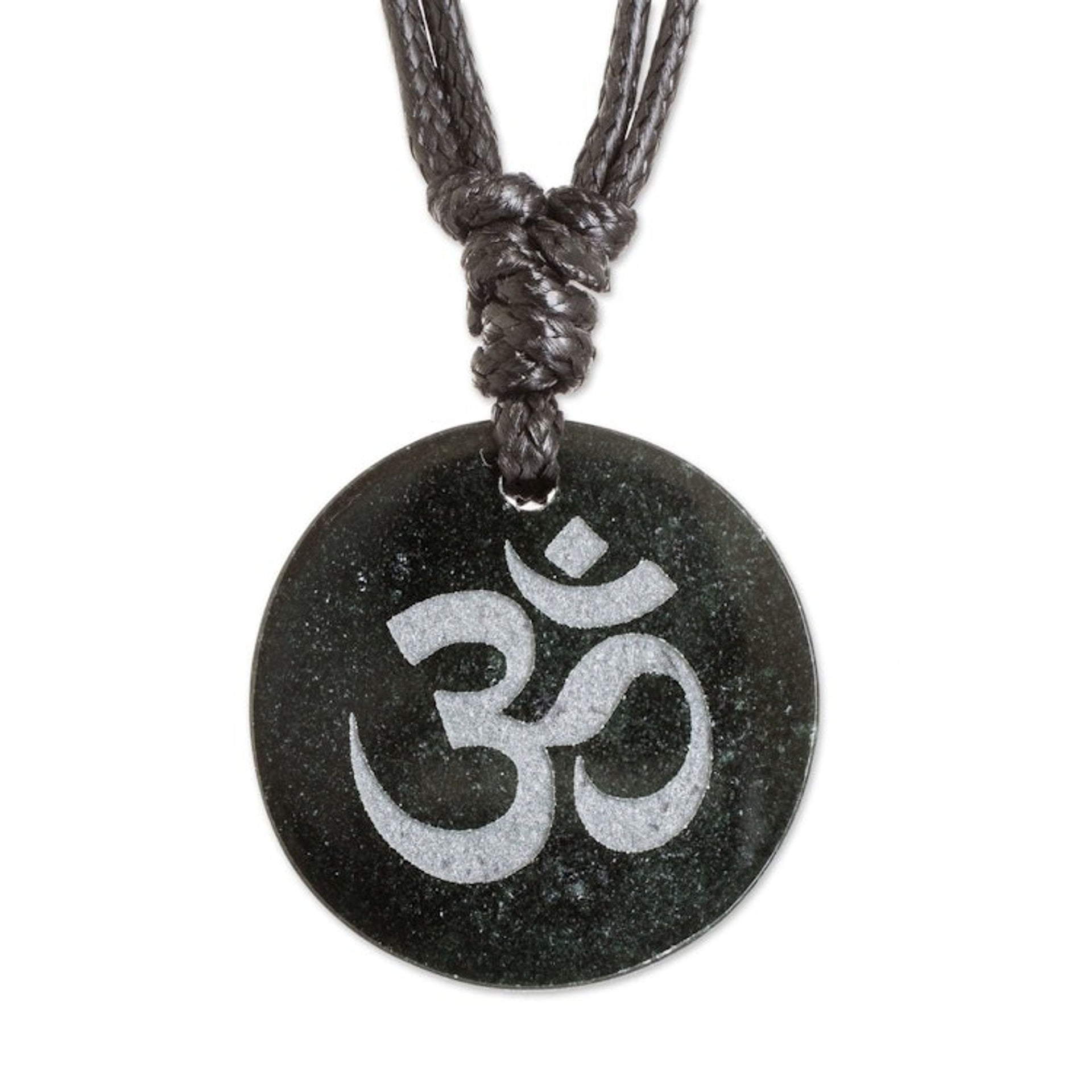 Jade Om Symbol on Cotton Cord Artisan Necklace 'Meditation II'
