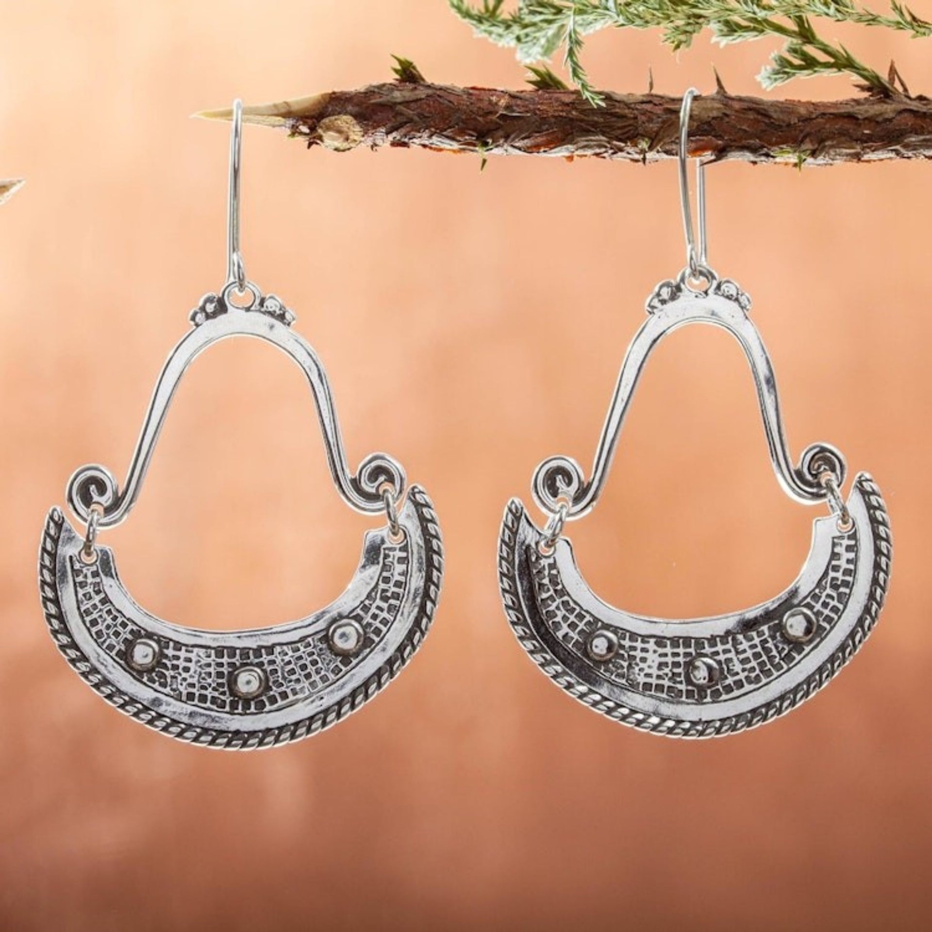 Sterling Silver Crescent Dangle Earrings 'Tarascan Crescents'