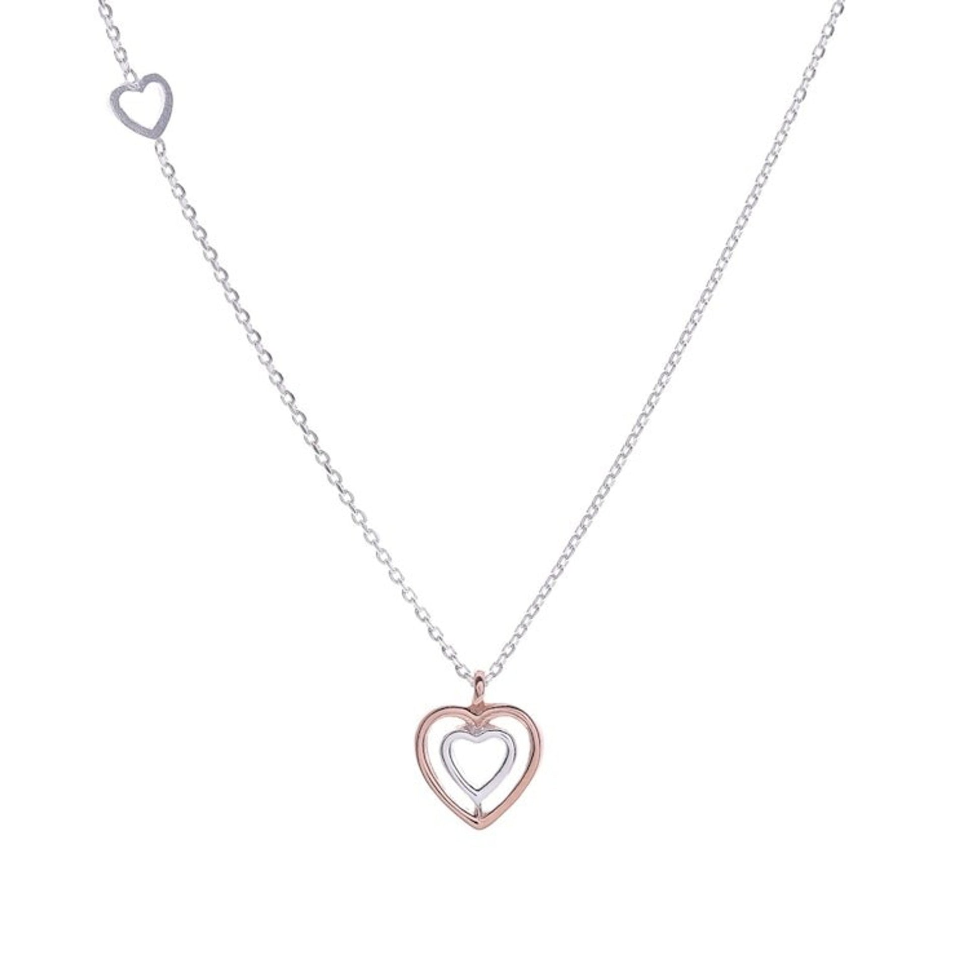 Rose Gold and Sterling Silver Necklace 'Dual Hearts'