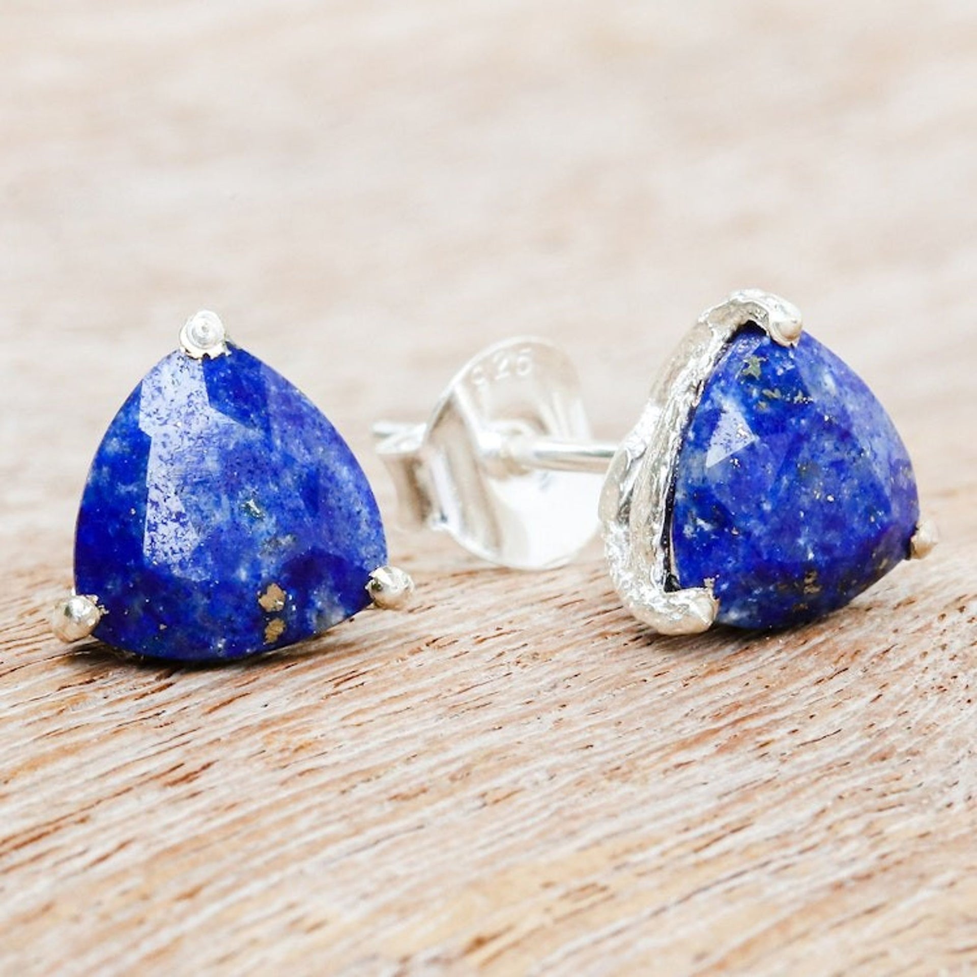Faceted Lapis Lazuli and Sterling Silver Stud Earrings 'Winter Shine'