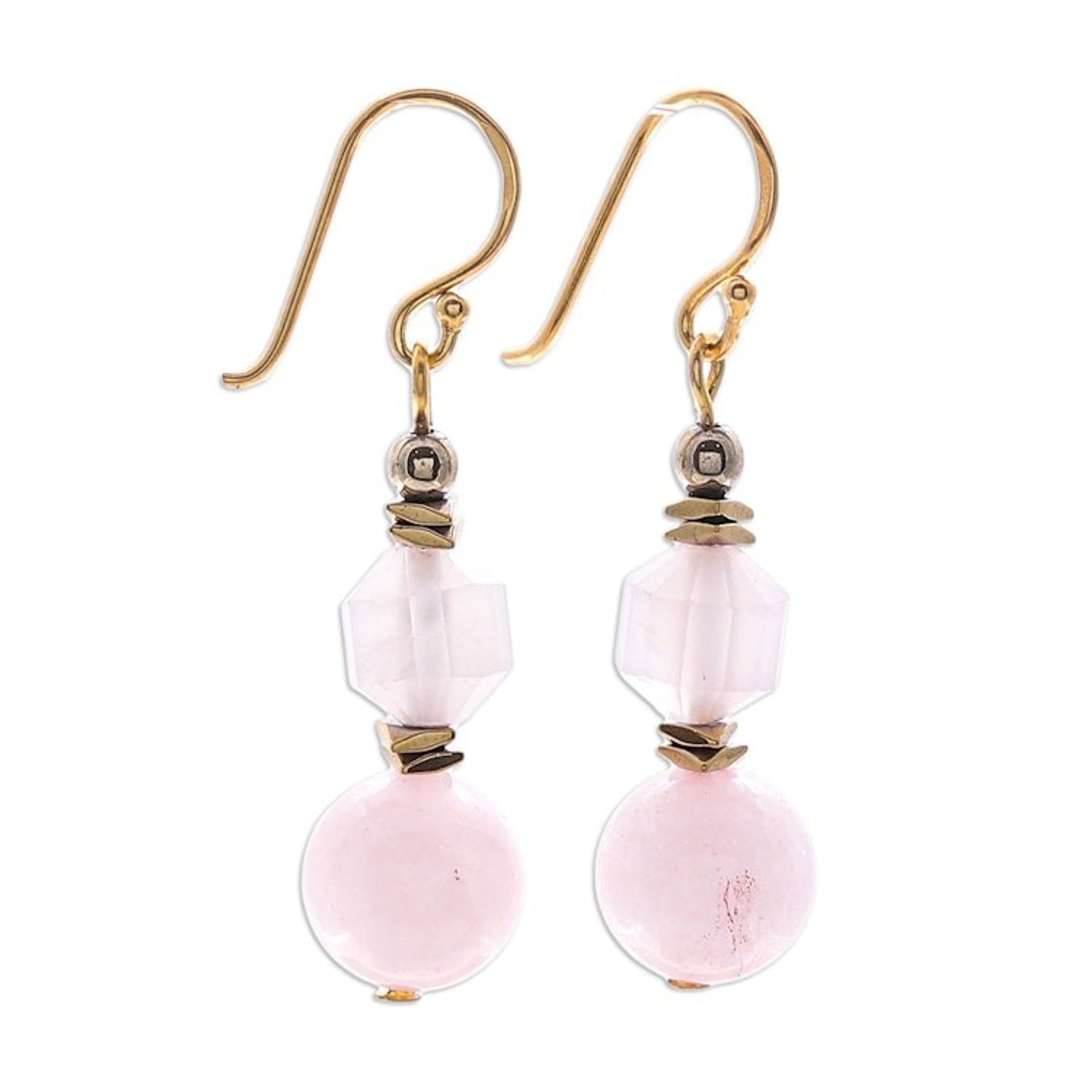 Gold Plated Rose Quartz Dangle Earrings 'Blushing'