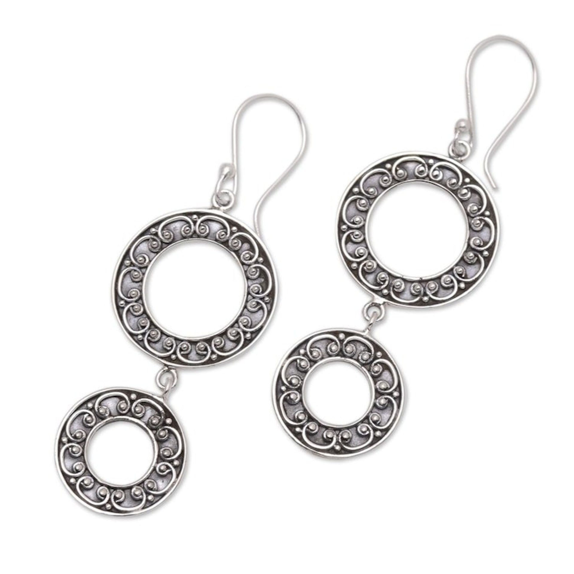 Oxidized Sterling Silver Dangle Earrings 'Two Drops'