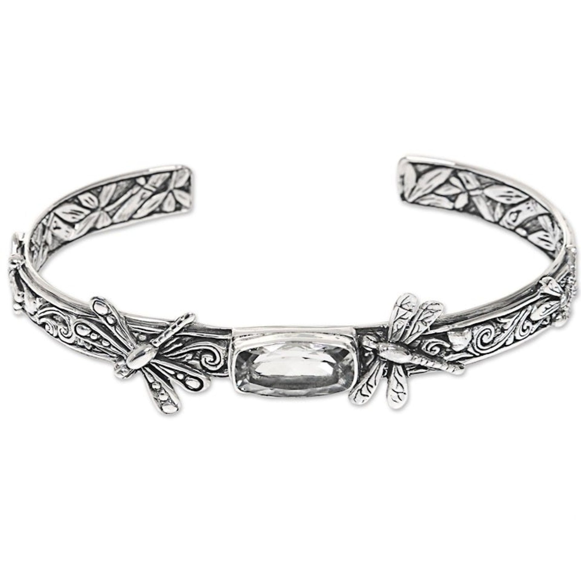 Balinese Sterling Silver and Prasiolite Dragonfly Bracelet 'Amid the Dragonflies'