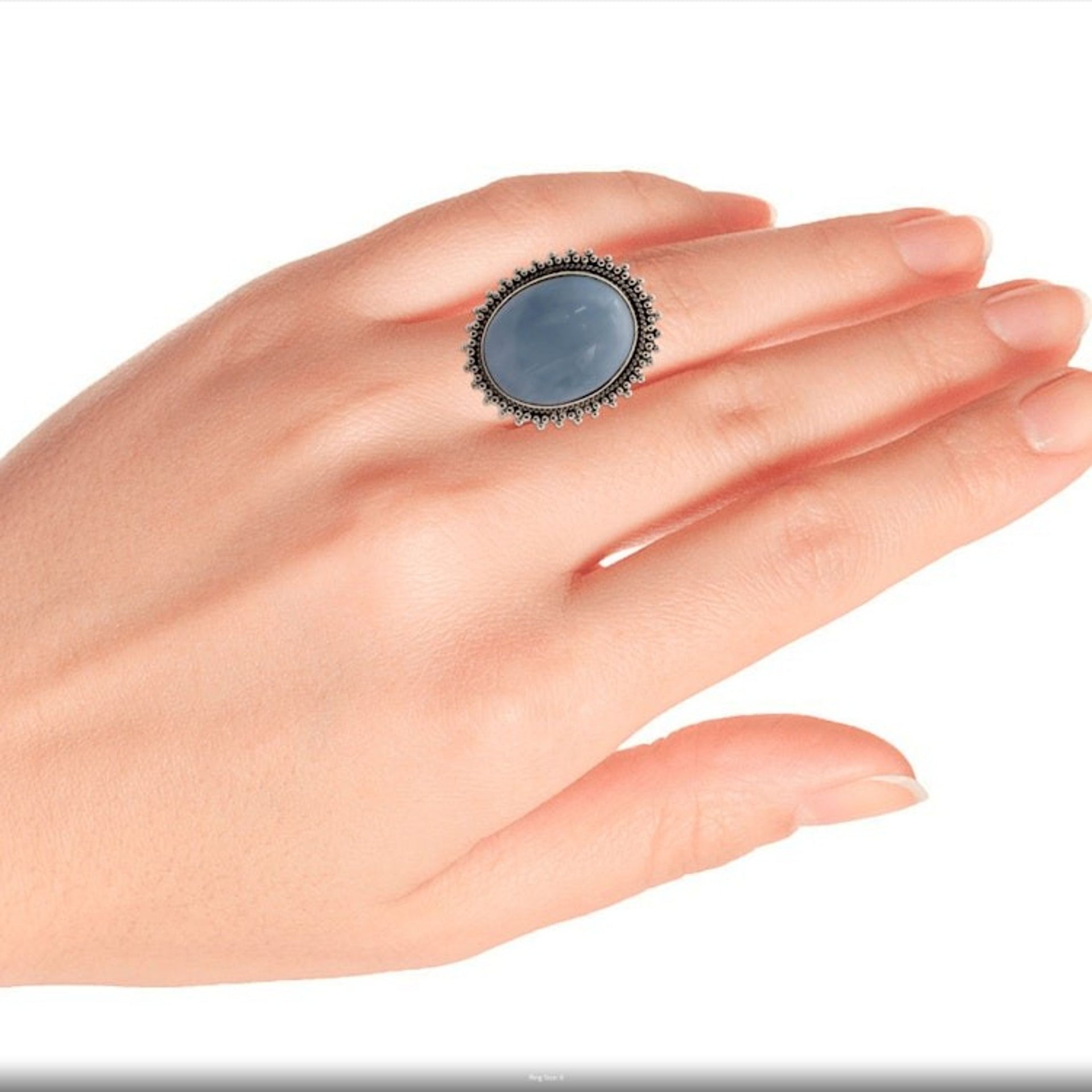 Indian Jewelry Cocktail Ring with Opal and Sterling Silver 'Blue Promise'