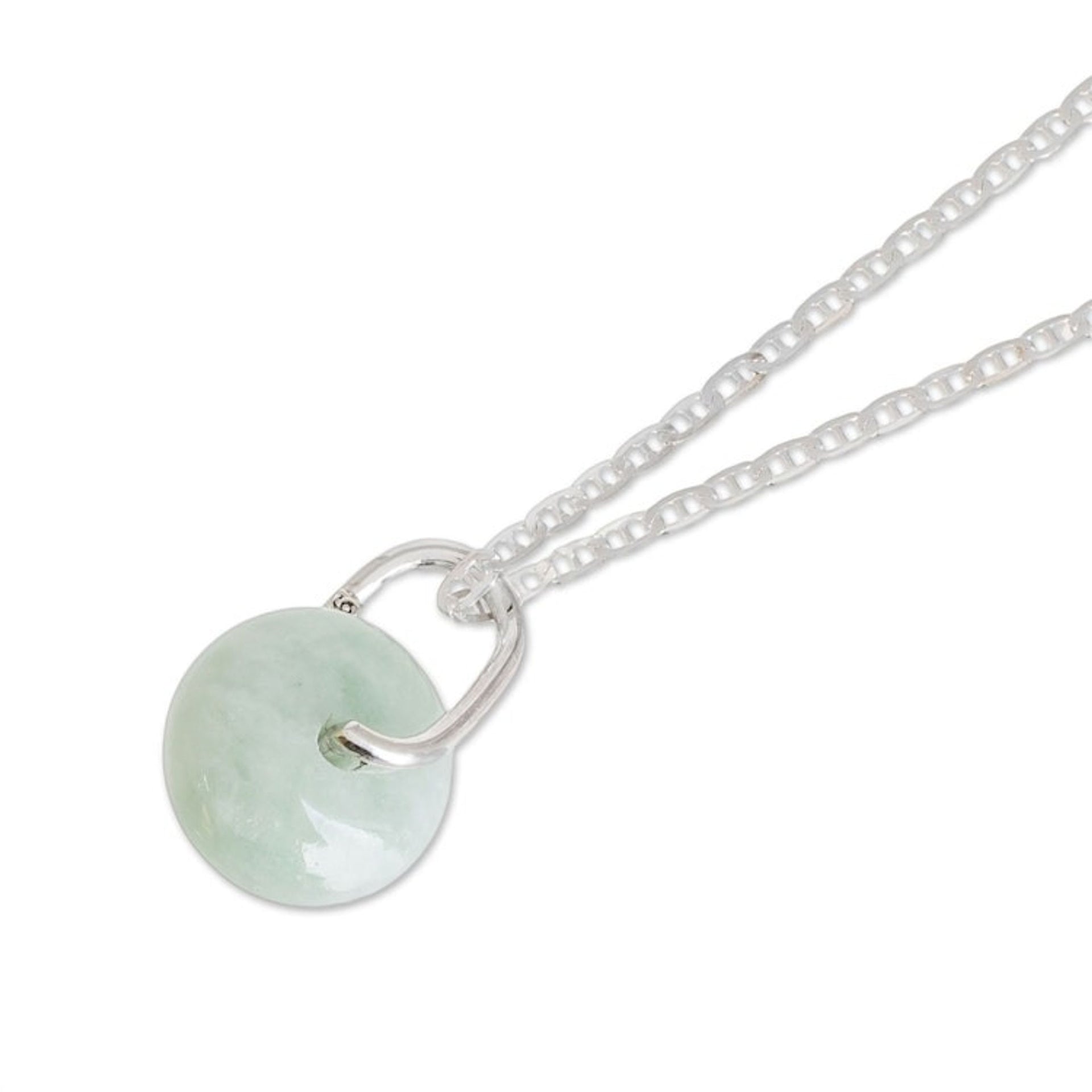 Round Apple Green Jade Pendant Necklace from Guatemala 'Apple Green Wheel of Fortune'