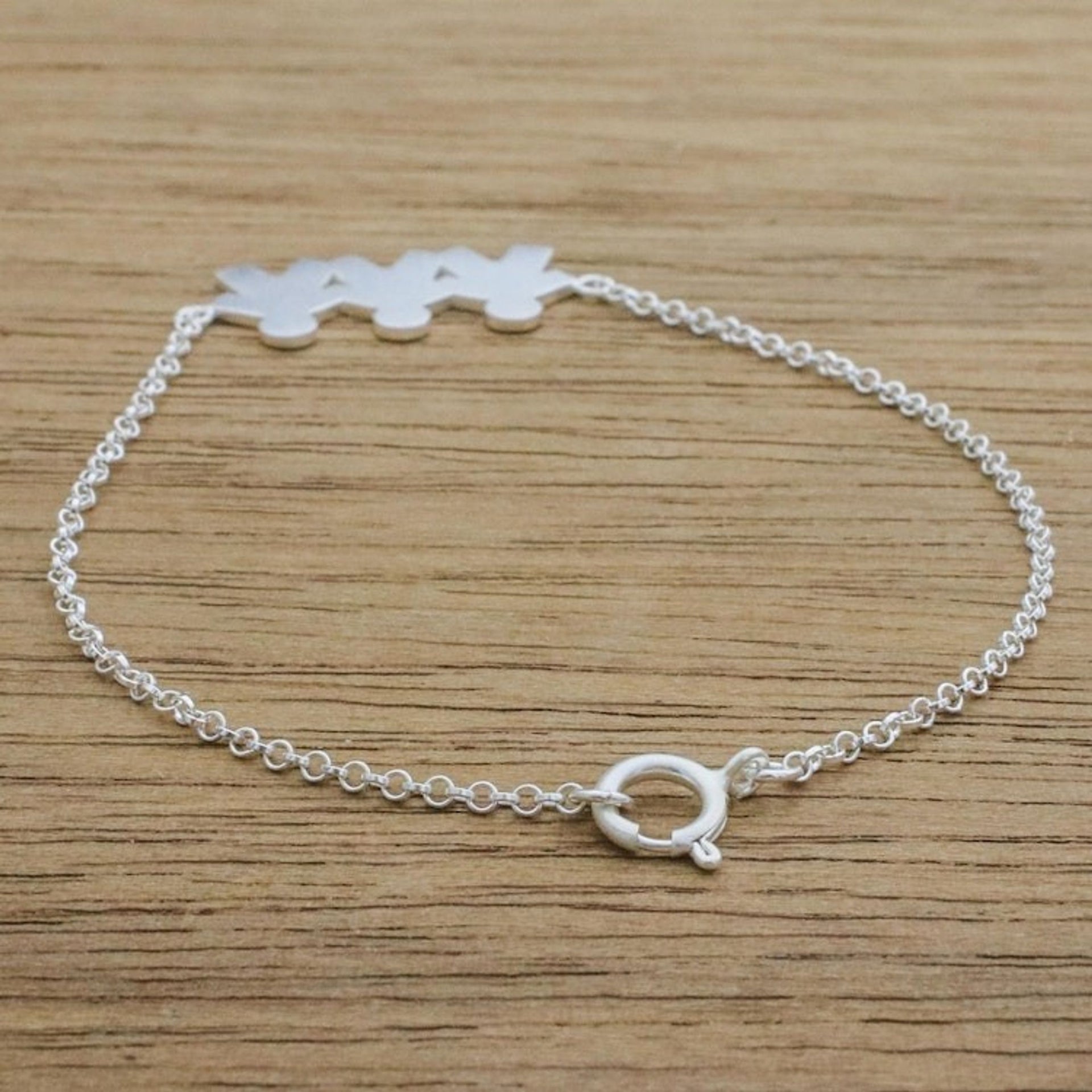 Thai Sterling Silver Pendant Bracelet with Rolo Chain 'Three Sons'