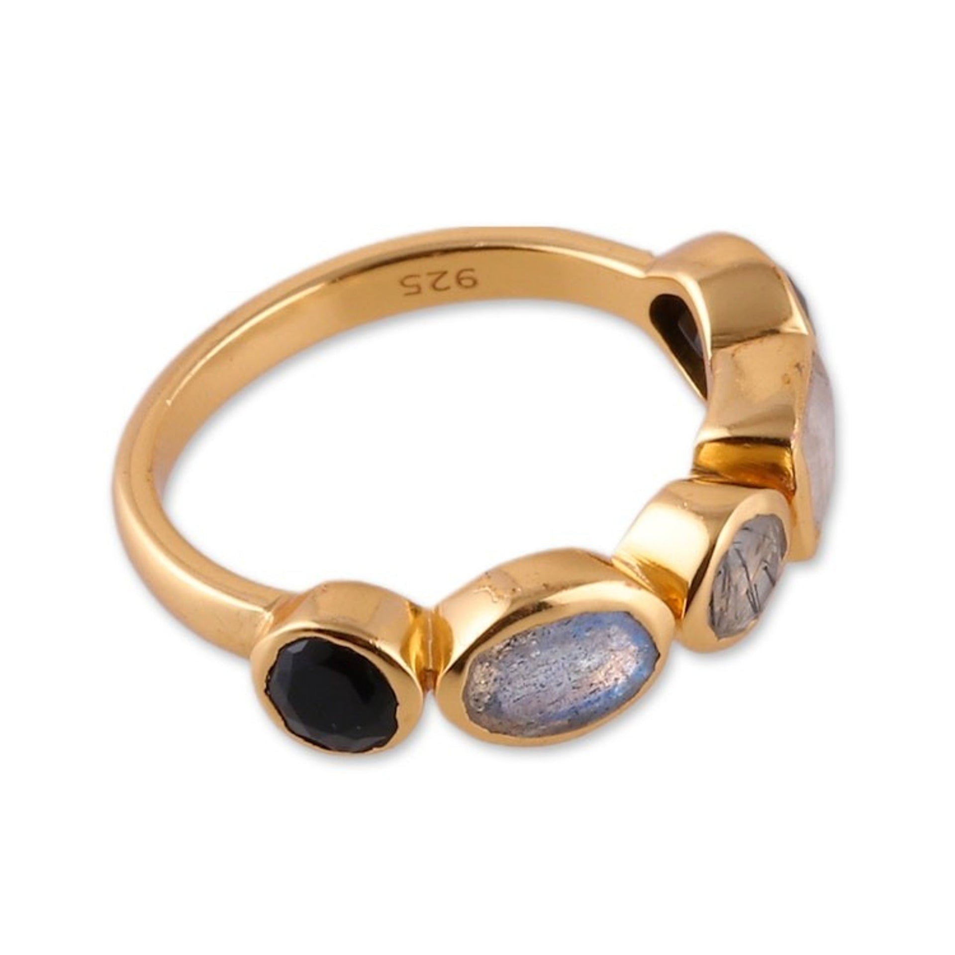 18k Gold-Plated One-Carat Multi-Gemstone Band Ring 'Five Spirits'