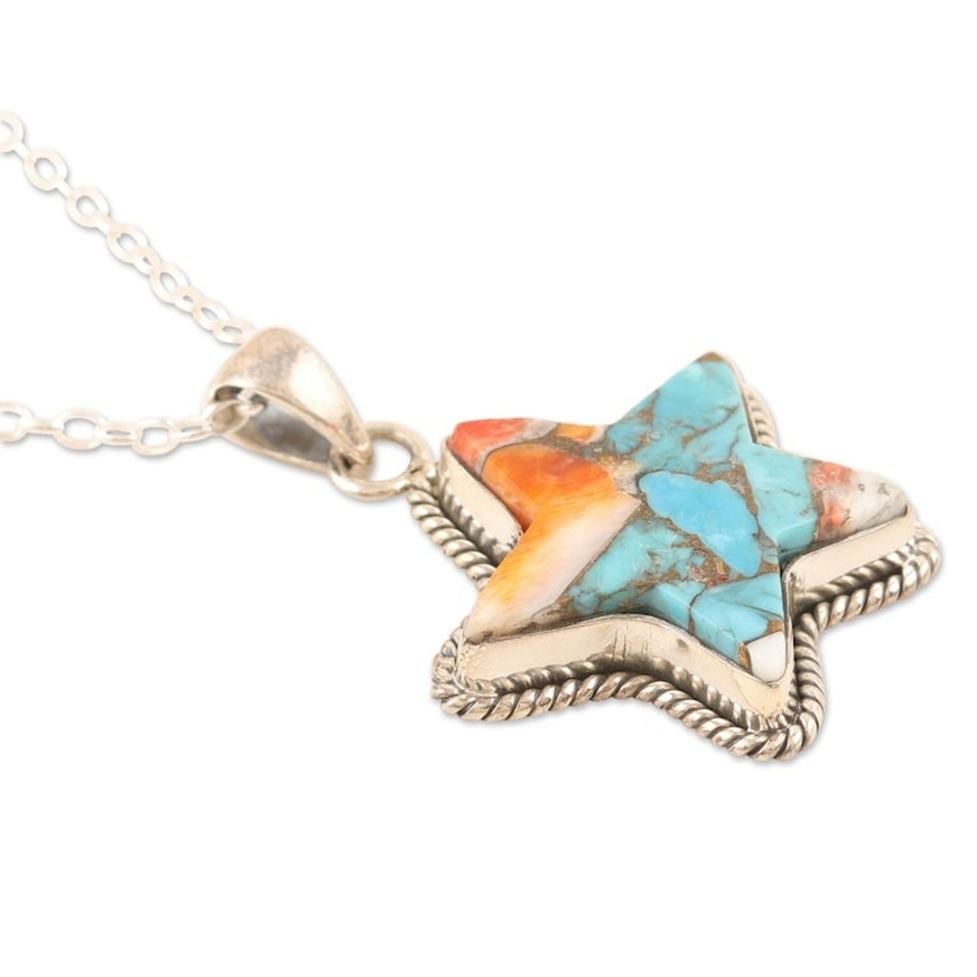Star-Themed Pendant Necklace with Composite Turquoise 'Starry Festival'