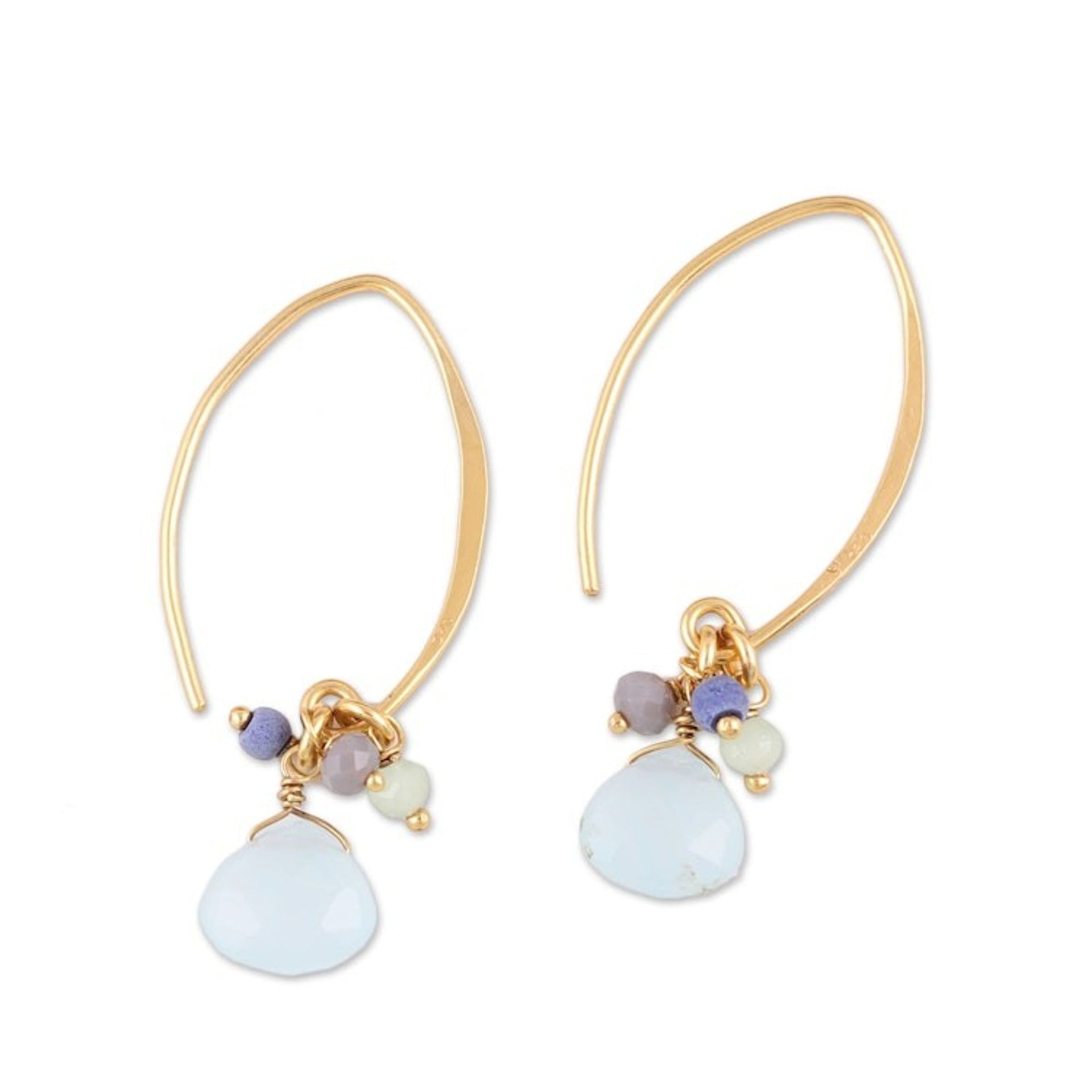 Lapis and Chalcedony 22k Gold Plated 925 Silver Earrings 'Beautiful Grace'