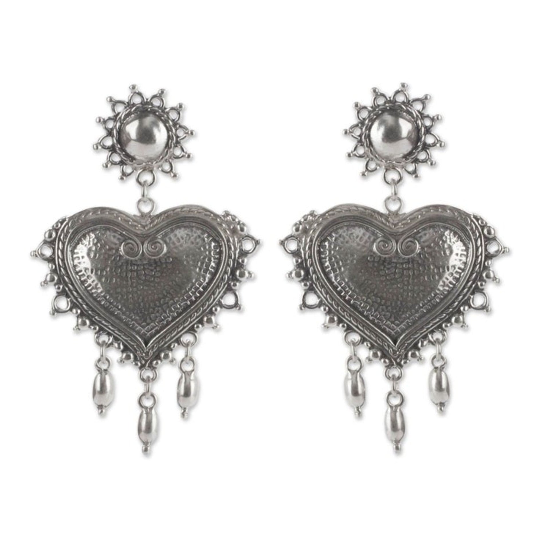 Sterling Silver Heart Chandelier Earrings 'Love Waterfall'