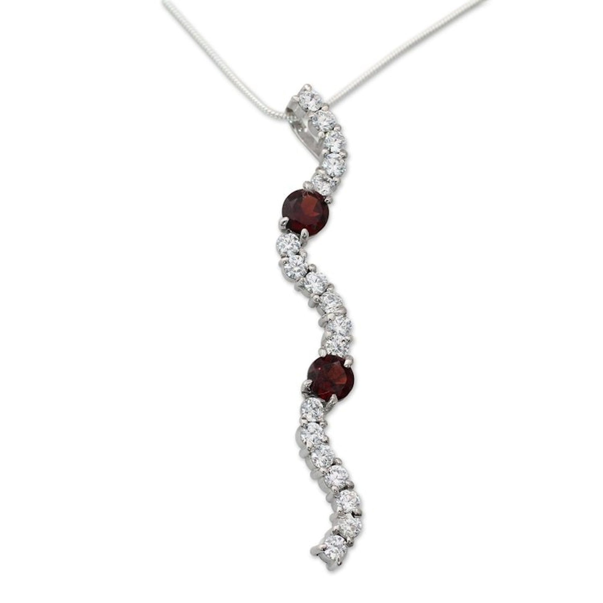 Sterling Silver Necklace with Garnet and Cubic Zirconia 'Sparkling Treasure'