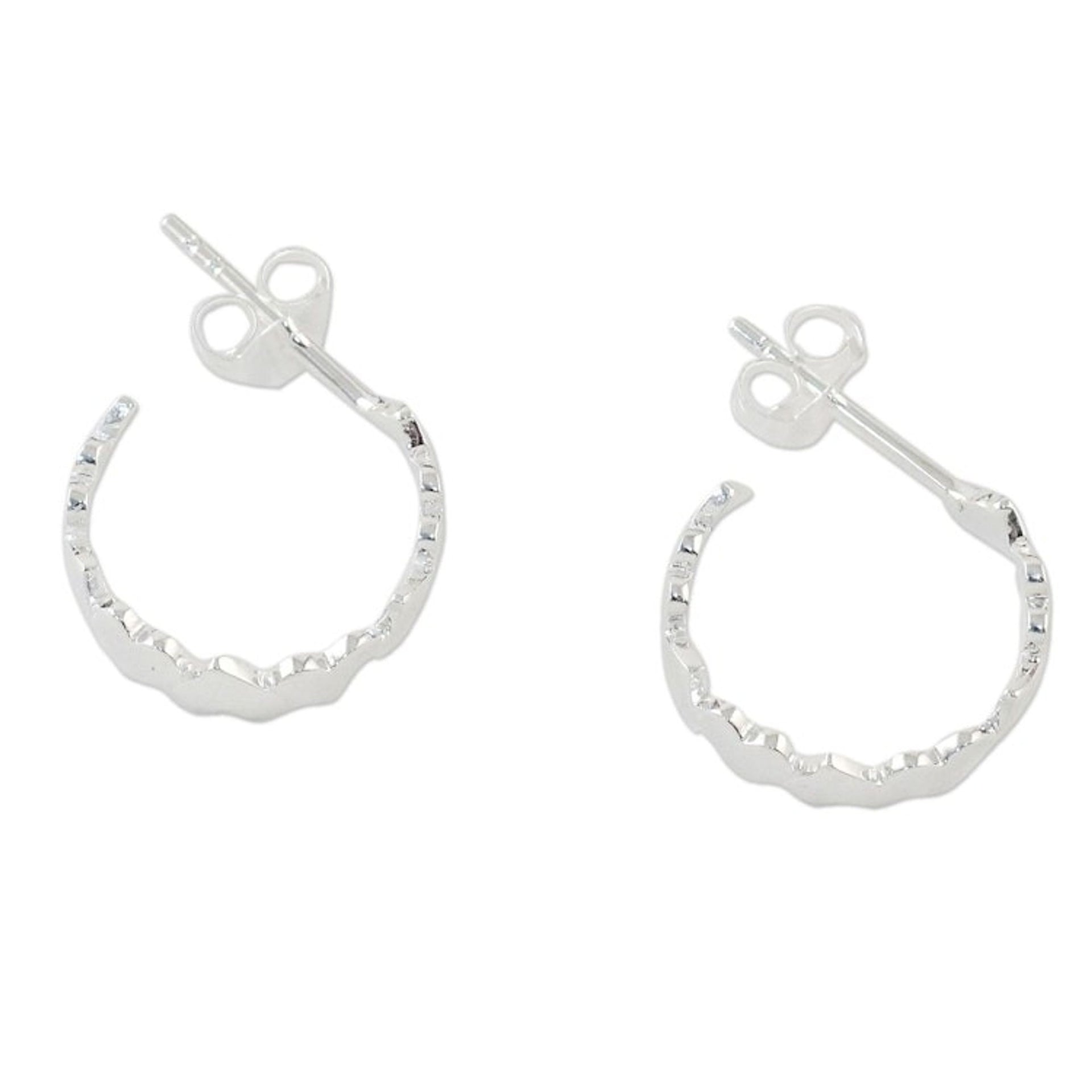 Sterling Silver Heart Half-Hoop Earrings from Thailand 'Heart Reflection'