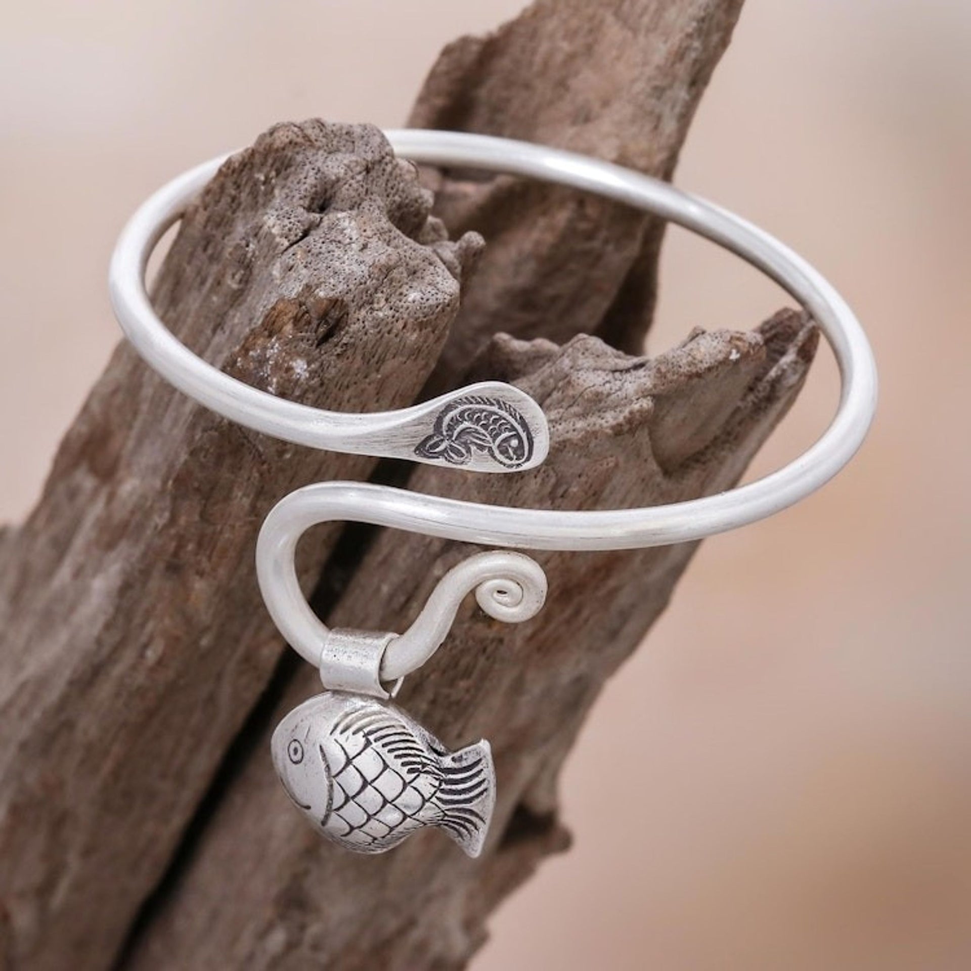 Handcrafted Thai Hill Tribe Silver Fish Charm Bracelet 'Hill Tribe Goldfish'