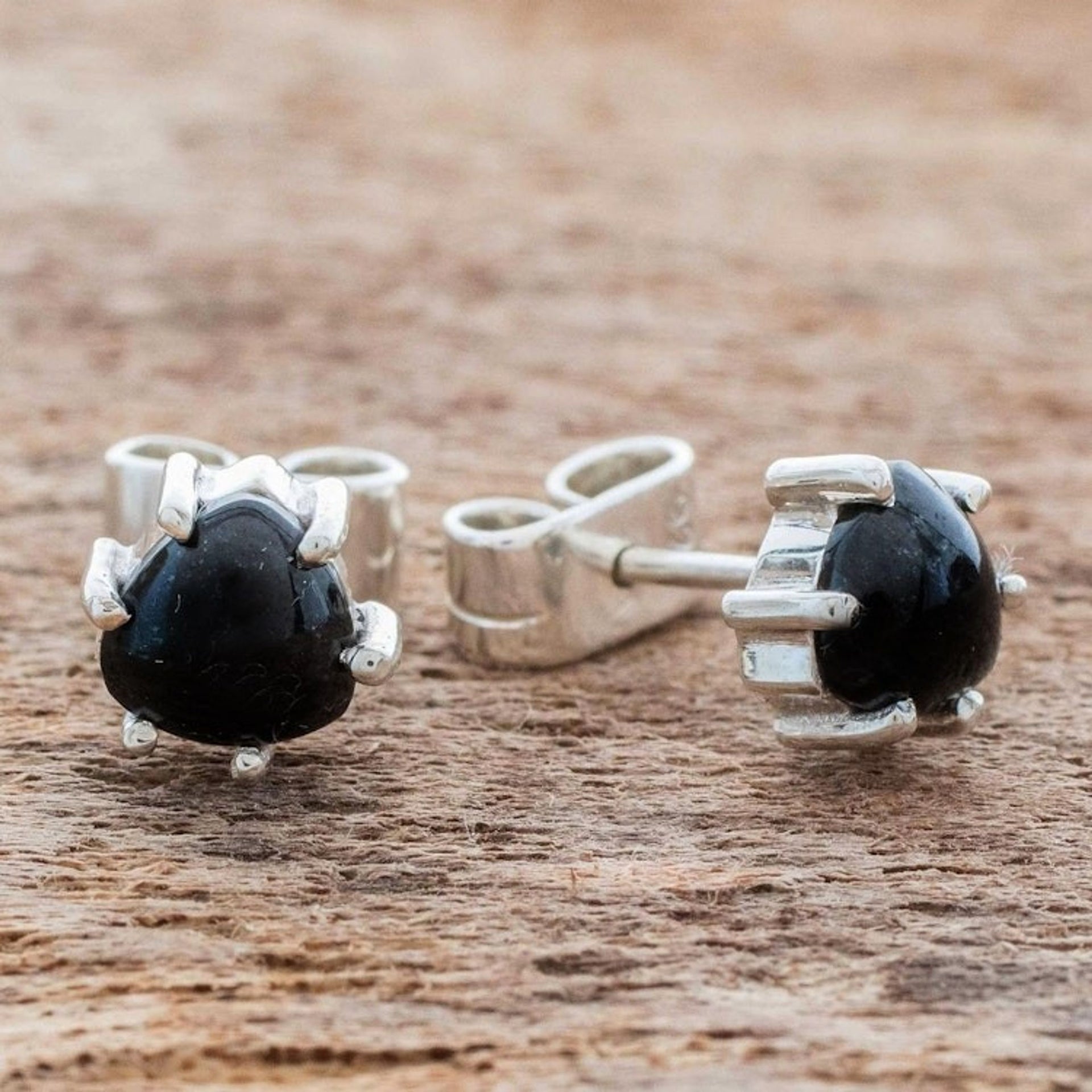 Natural Black Jade Stud Earrings 'Trillium in Black'
